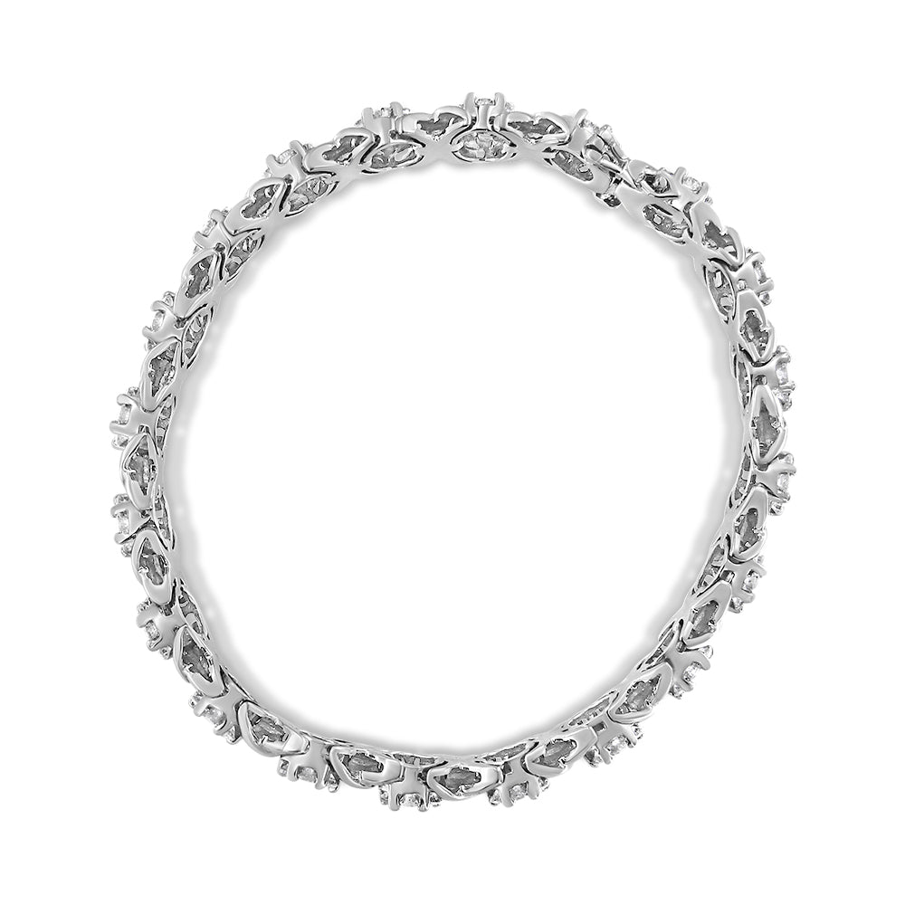 14K White Gold 6-1/3 Cttw Round Brilliant-Cut Diamond Round Cluster & X-Link 7" Tennis Bracelet (I-J Color, SI2-I1 Clarity) - Bijoux-NYC Direct