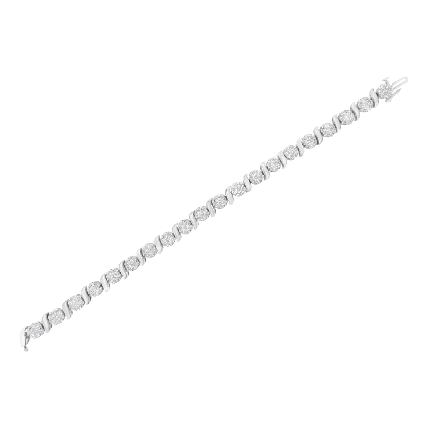 14K White Gold 5 1/4 cttw Diamond S-Link Floral Cluster Tennis Bracelet (I-J Clarity, SI2-I1 Color) - Size 7" - Bijoux-NYC Direct