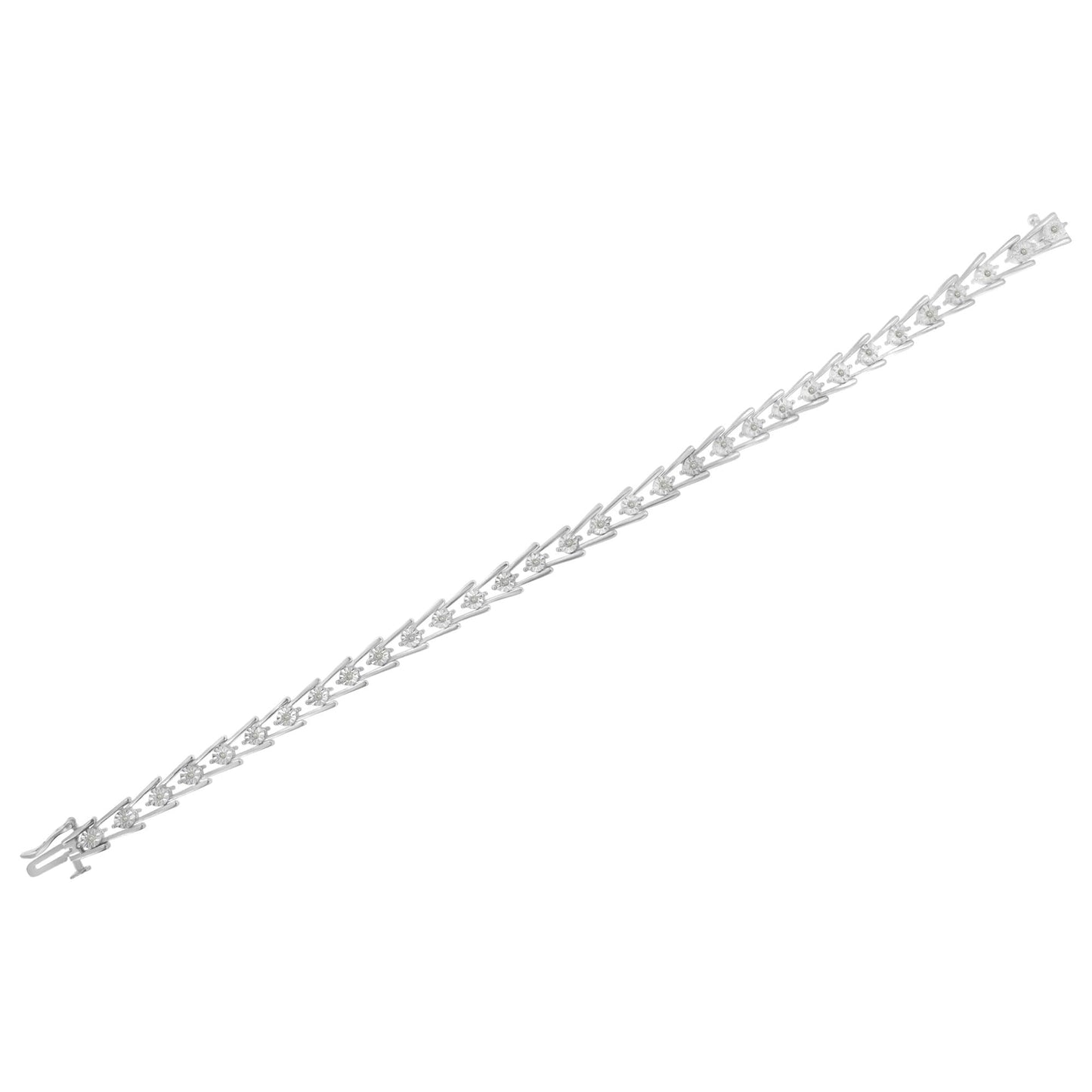 .925 Sterling Silver 1/4 cttw Miracle Set Diamond Sleek and Open "V"Bracelet (I-J Color, I3 Clarity) -7.5" - Bijoux-NYC Direct