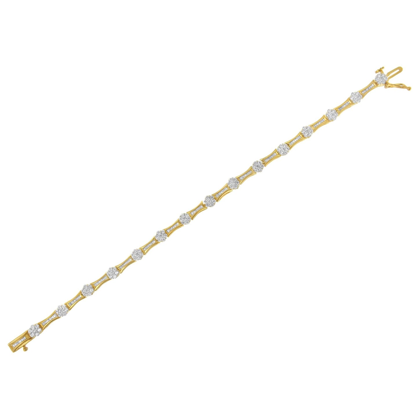 10K Yellow and White Gold 2.00 cttw Round and Baguette-Cut Diamond Link Bracelet (I-J Color, I2-I3 Clarity) - Size 7.25" - Bijoux-NYC Direct