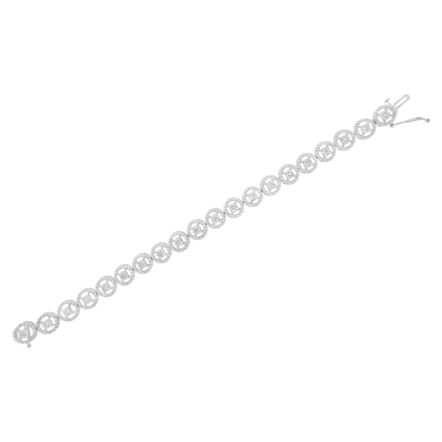 .925 Sterling Silver 1/2 Cttw Diamond Nested Circle Miracle Set Open Wheel 7.25" Fashion Link Bracelet (I-J Color, I3 Clarity) - Bijoux-NYC Direct