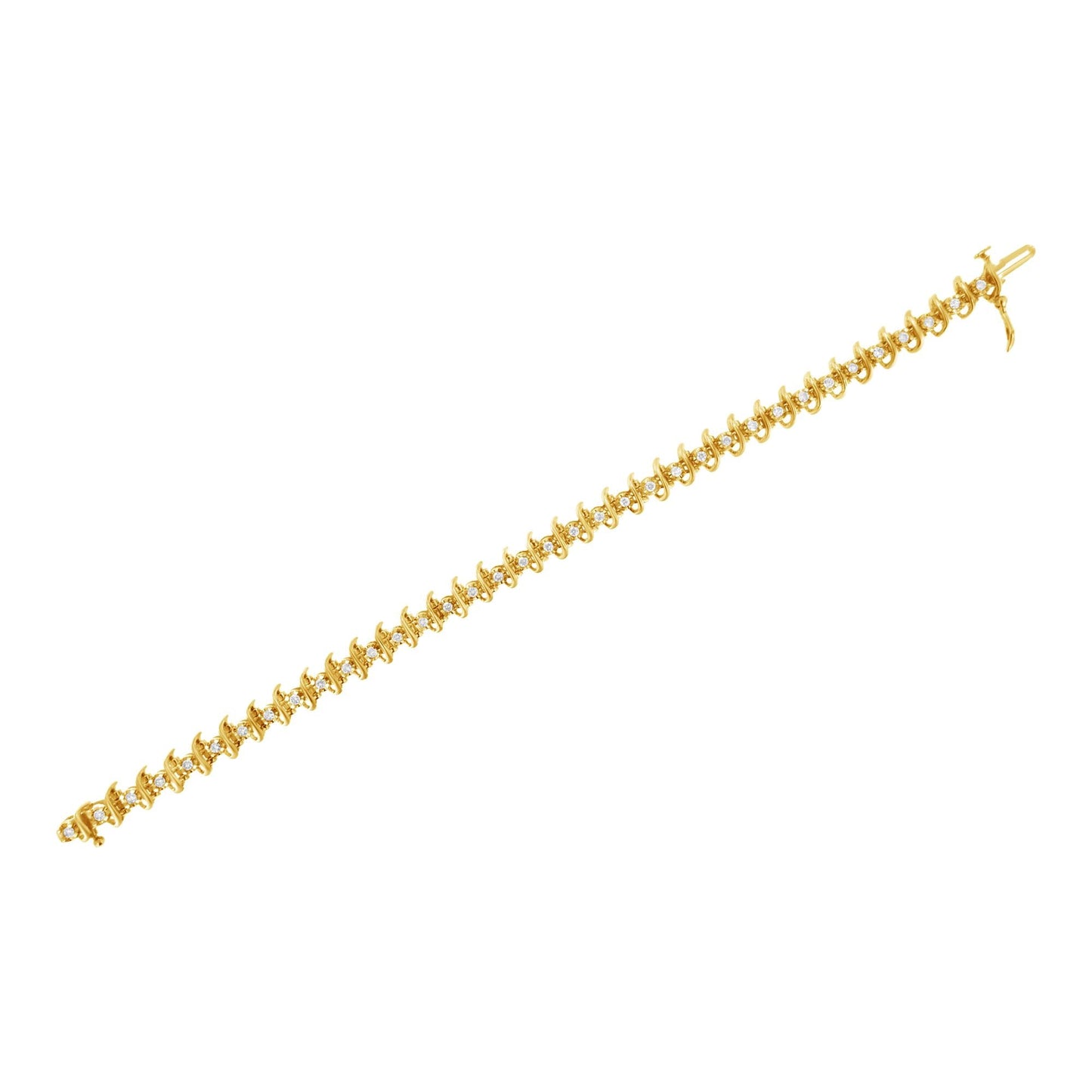 10KT Yellow Gold Plated .925 Sterling Silver 1 cttw Prong-Set Diamond Link Bracelet (J-K, I1-I2) - 7.5" - Bijoux-NYC Direct