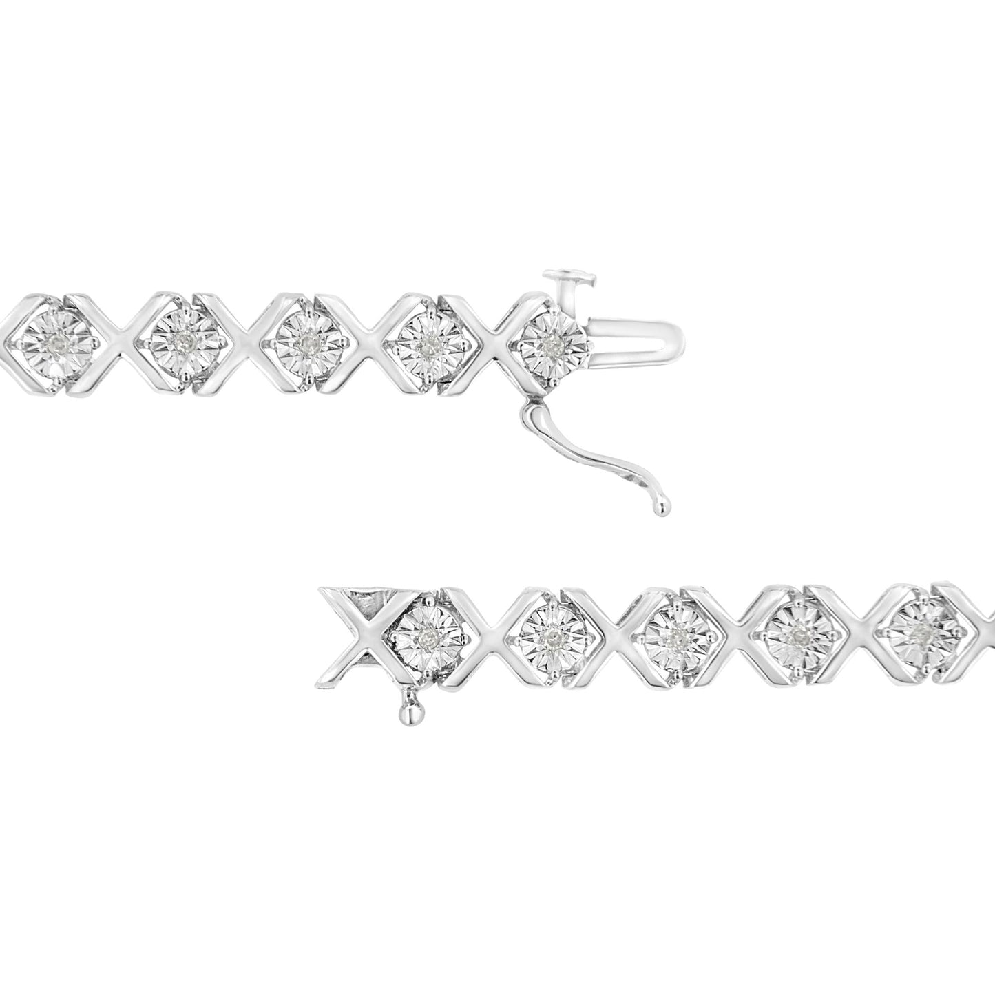 .925 Sterling Silver 1/4 Cttw Miracle Set Diamond "X" Link Bracelet (I-J Color, I3 Clarity) - 7.25" - Bijoux-NYC Direct