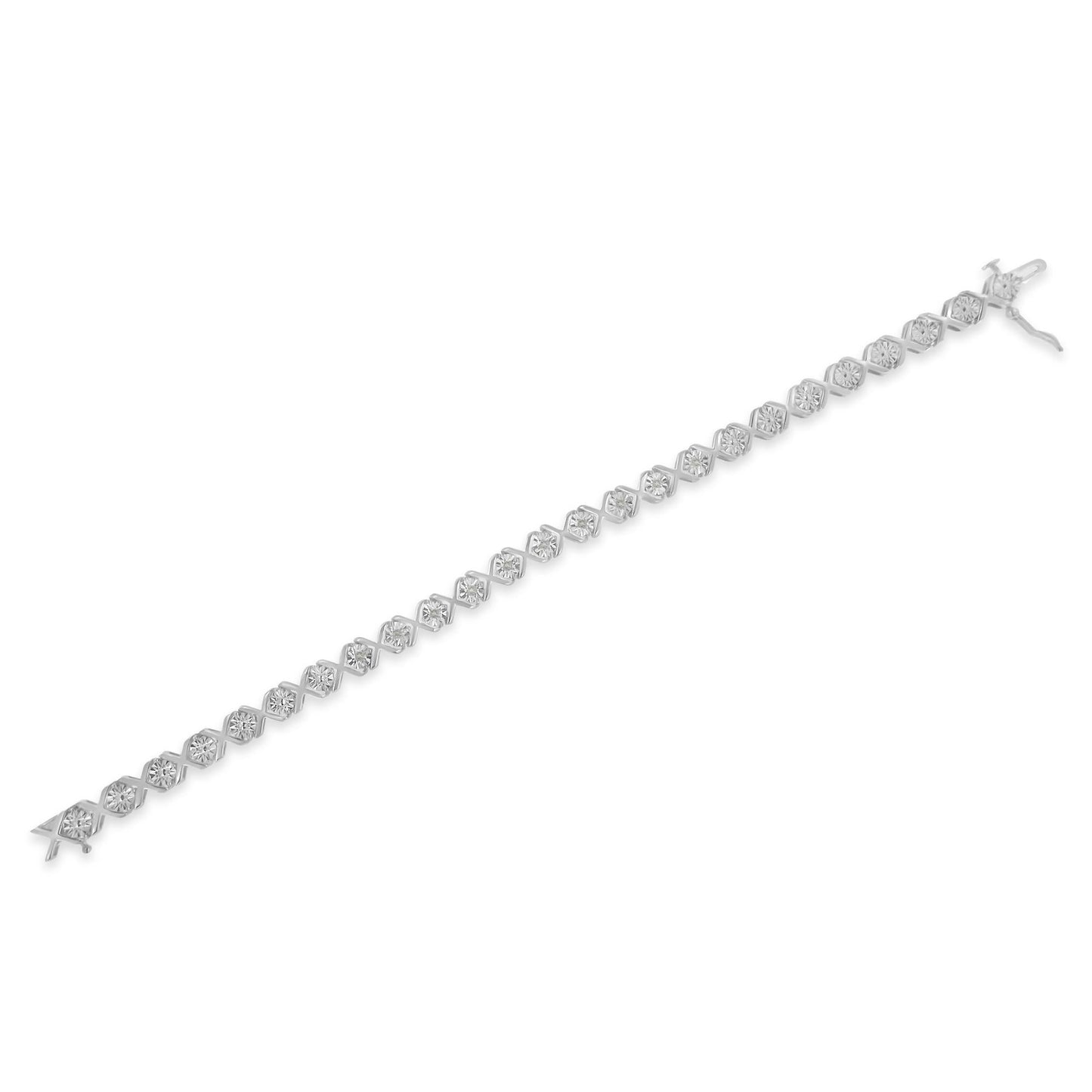 .925 Sterling Silver 1/10 cttw Miracle-Set Round-Cut Diamond "X" Link Tennis Bracelet (I-J color, I2-I3 clarity) - 7.25" - Bijoux-NYC Direct