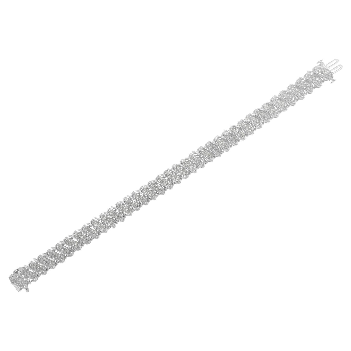 .925 Sterling Silver 3.0 Cttw Diamond Multi Row Cluster Slanted Wave Link 7-¼” Tennis Bracelet (I-J Color, I2-I3 Clarity) - Bijoux-NYC Direct