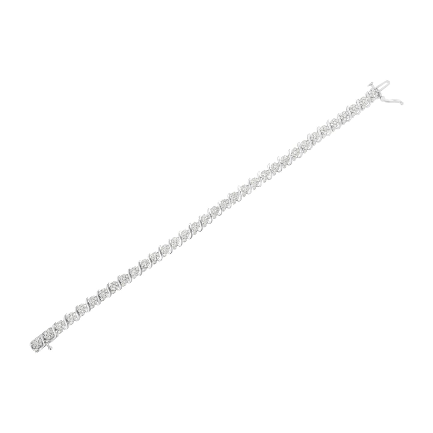 .925 Sterling Silver Diamond Floral Cluster Link Bracelet (2 3/4 cttw, I-J Color, I3 Clarity) - Size 7.25" - Bijoux-NYC Direct