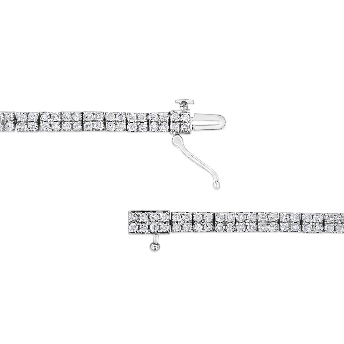 .925 Sterling Silver 3.0 Cttw Prong-Set Round Diamond 2 Row Link Tennis Bracelet (I-J Color, I3 Clarity) - 7.25" - Bijoux-NYC Direct