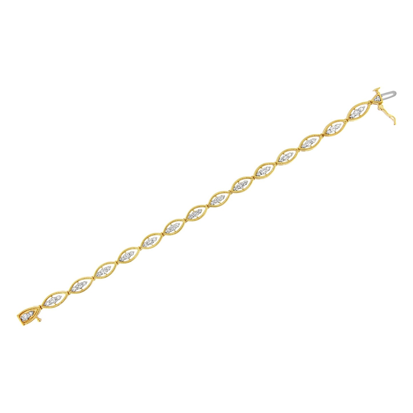 10K Yellow Gold Plated .925 Sterling Silver 1 cttw Prong Set Round-Cut Diamond Link Bracelet (J-K Color, I1-I2 Clarity) - 7.25" - Bijoux-NYC Direct