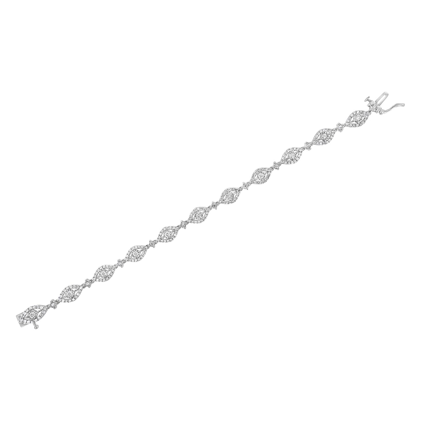 .925 Sterling Silver 2 1/2 Cttw Diamond Pear Shaped and Bezel Link Bracelet (I-J Color, I2-I3 Clarity) - 7.5 " - Bijoux-NYC Direct