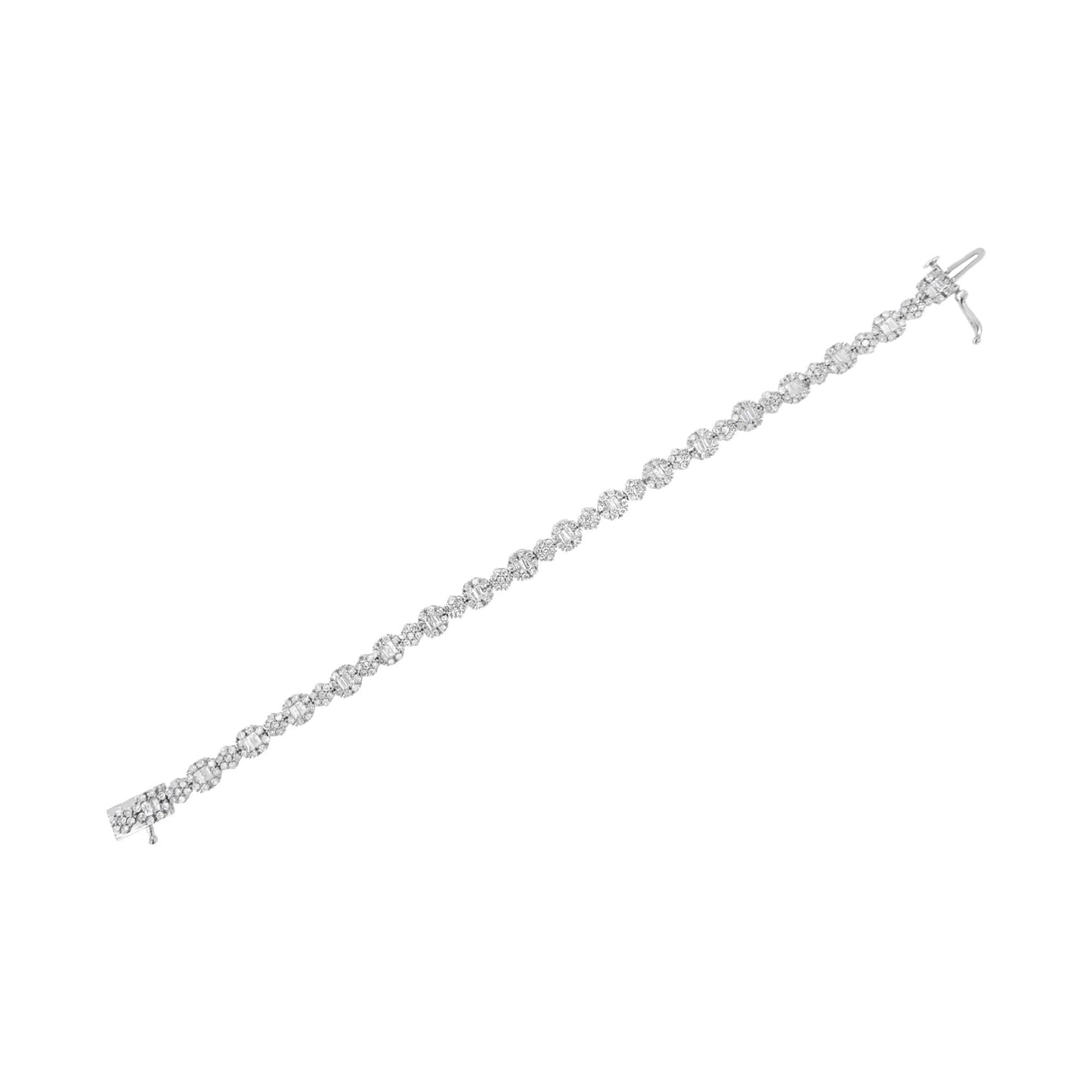 10K White Gold 4.0 cttw Brilliant Round-cut and Baguette Diamond Floral Cluster Link Bracelet (I-J Clarity, I1-I2 Color) - Size 7" - Bijoux-NYC Direct