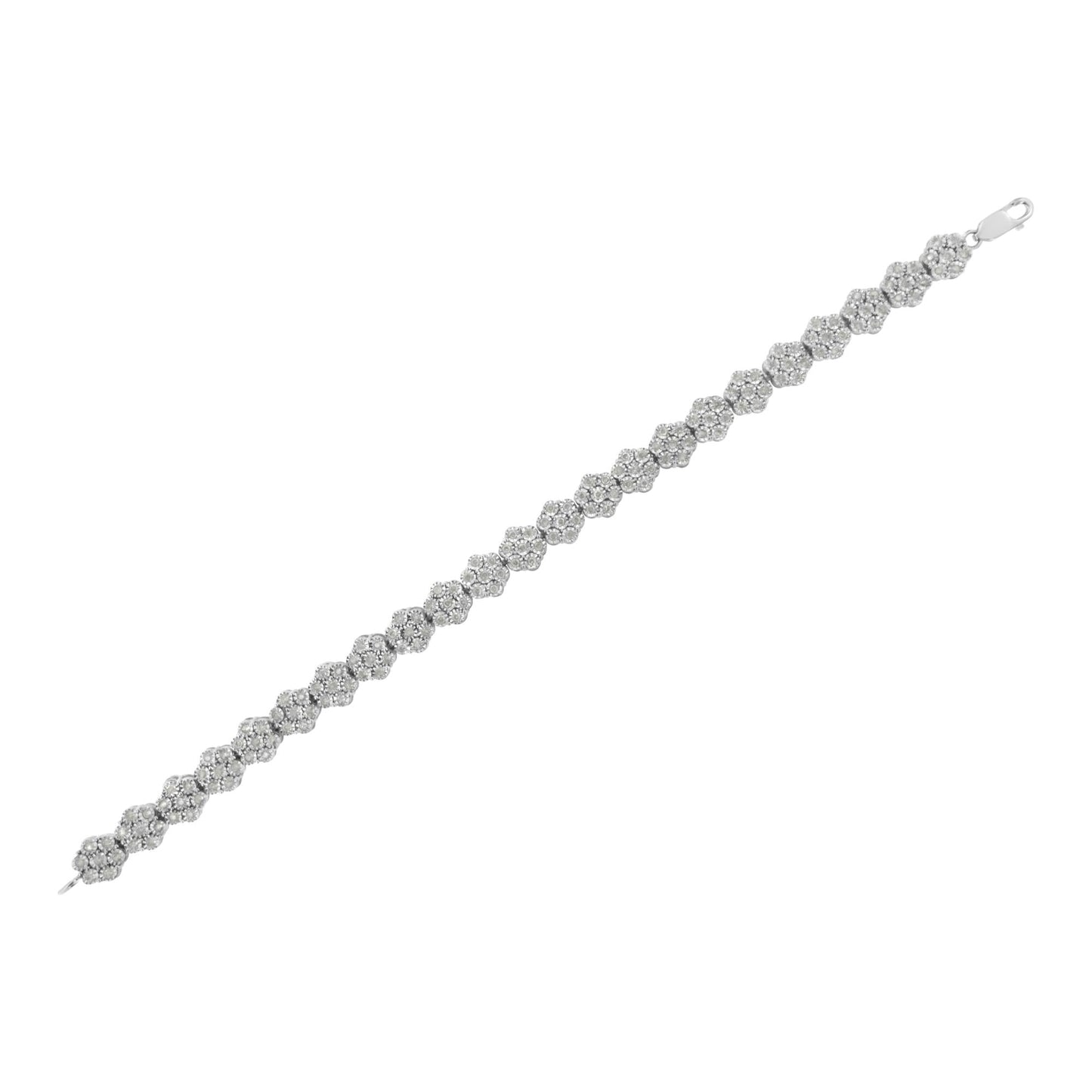.925 Sterling Silver 2.0 cttw Diamond 7 Stone Floral Cluster Link Bracelet (I-J Color, I3 Clarity) -7.25" - Bijoux-NYC Direct