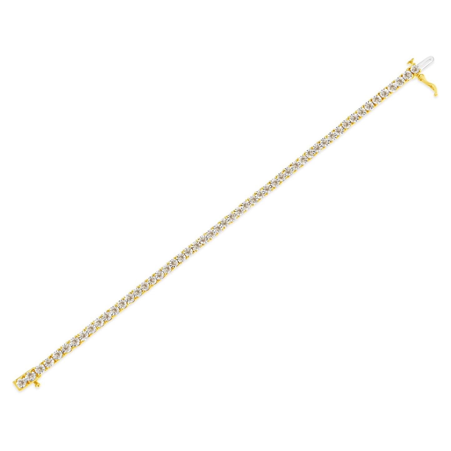 14K Yellow Gold Plated .925 Sterling Silver 3.0 Cttw Miracle-Set Diamond Tennis Bracelet (L-M Color, I2-I3 Clarity) - 7.25" - Bijoux-NYC Direct