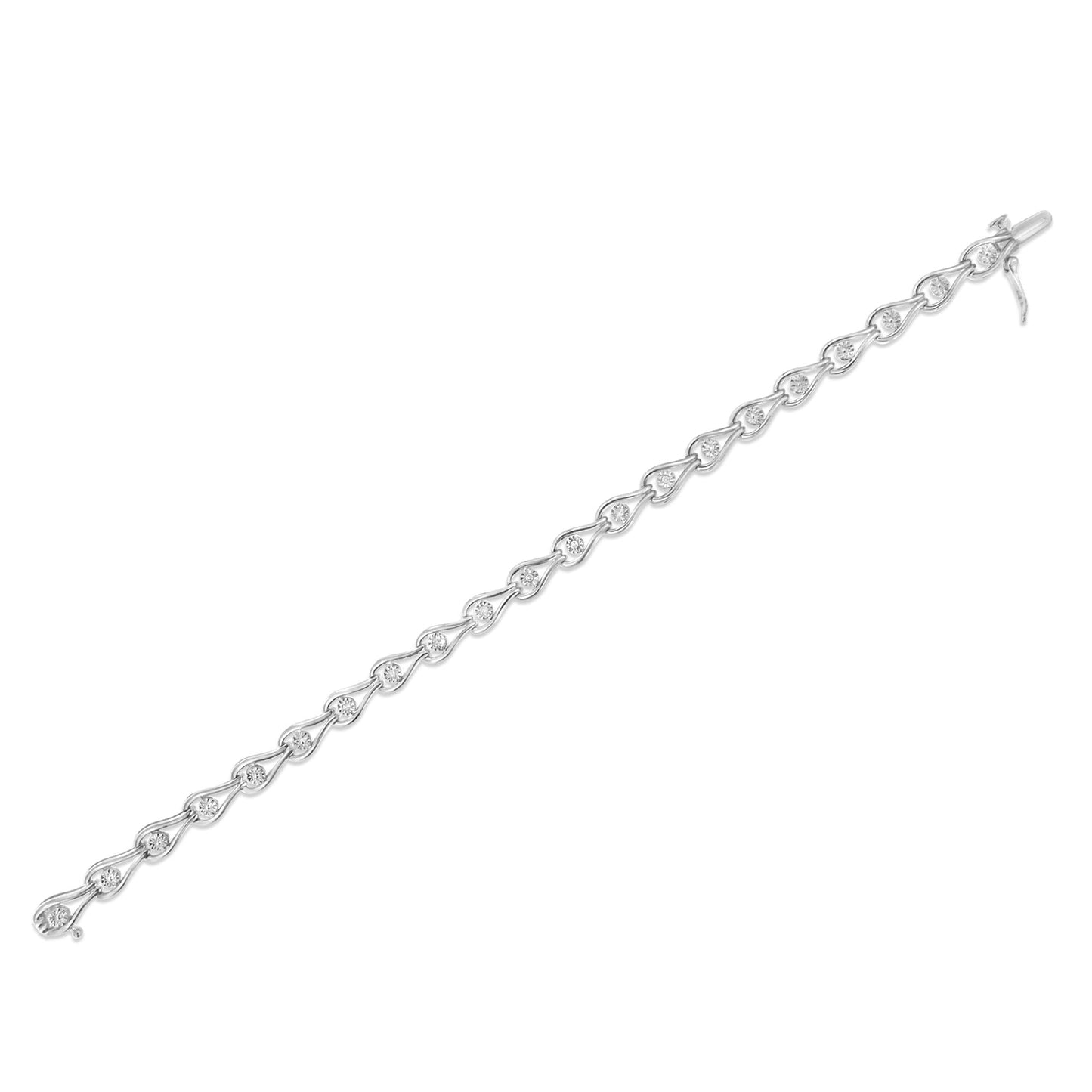 .925 Sterling Silver 1/10 Cttw Miracle-Set Diamond Pear Shape and Bezel Link Bracelet (I-J Color, I3 Clarity) - 7.25" - Bijoux-NYC Direct