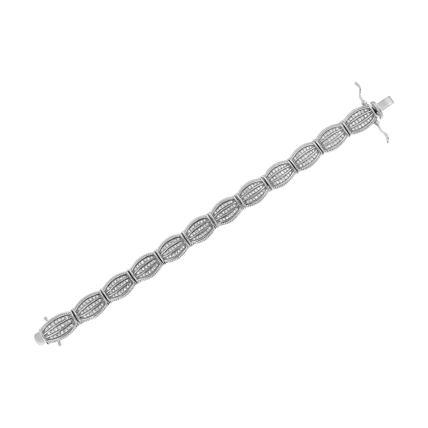 .925 Sterling Silver 3 cttw Diamond Art-Deco Style Link Bracelet (I-J, I2-I3) - Size 7.25" - Bijoux-NYC Direct