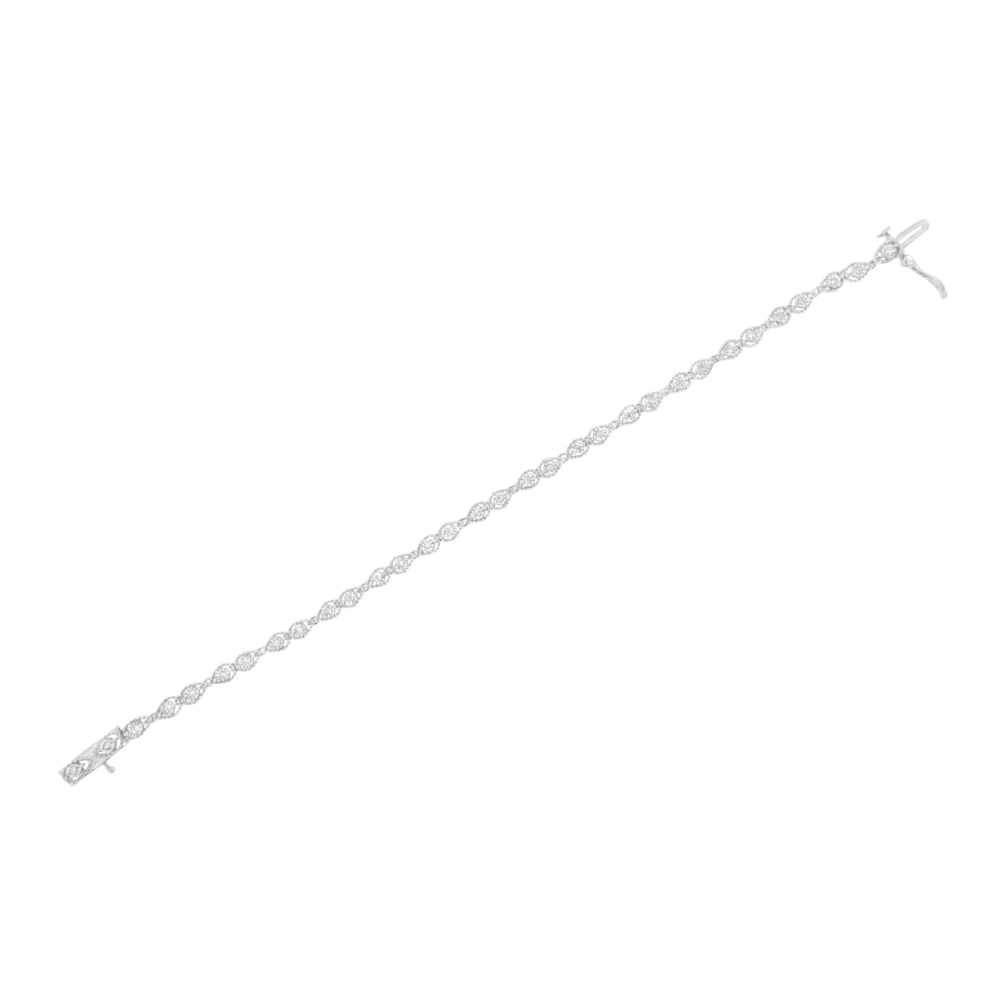 .925 Sterling Silver 1/2 cttw Miracle-Set Diamond Pear Shaped Link Bracelet (I-J Color, I3 Clarity) - Size 7.25" - Bijoux-NYC Direct