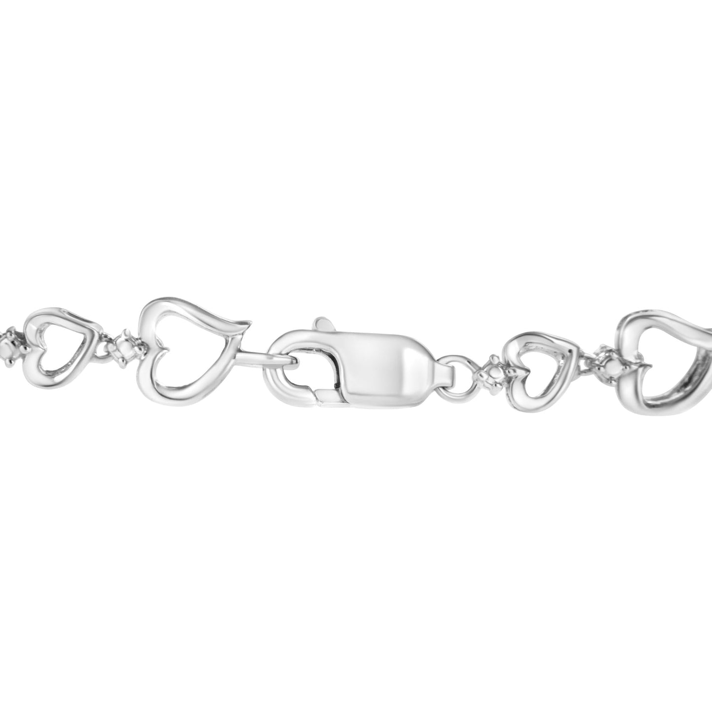 .925 Sterling Silver Prong Set Diamond Accent Alternating Heart Link Bracelet (I-J Color, I3 Clarity) - 7.25" Inches - Bijoux-NYC Direct