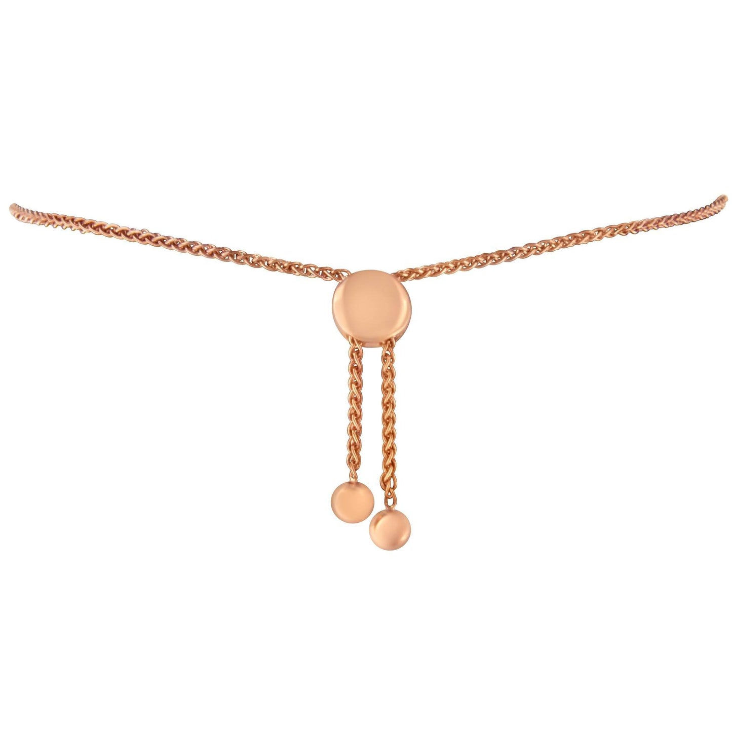 14K Rose Gold Plated .925 Sterling Silver Diamond Accent Circle and Heart Link Adjustable 6”-10” Bolo Bracelet (I-J Color, I3 Clarity) - Bijoux-NYC Direct