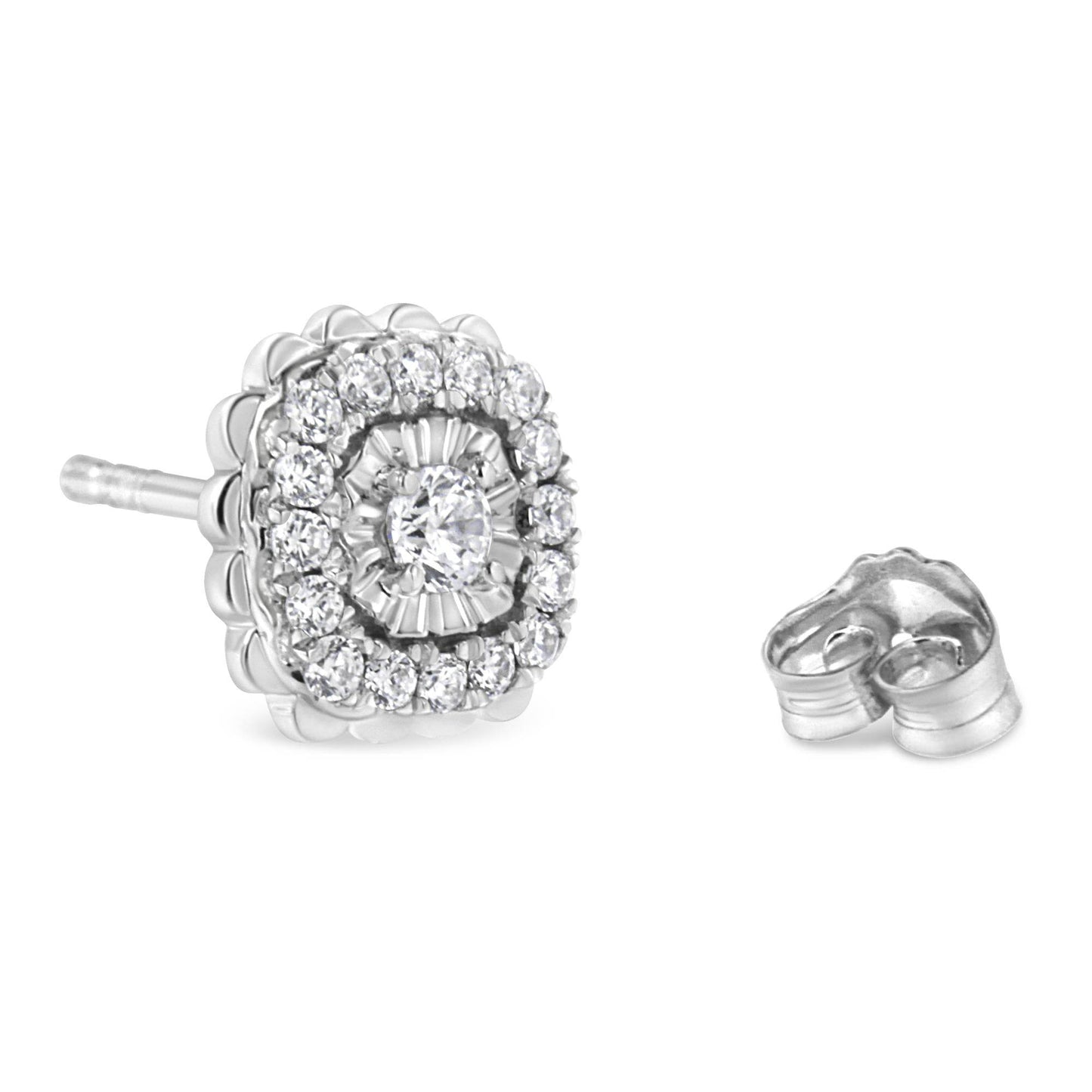 .925 Sterling Silver 1/2 Cttw Round-Cut Diamond Halo Cluster Stud Earring (I-J Color, I2-I3 Clarity) - Bijoux-NYC Direct