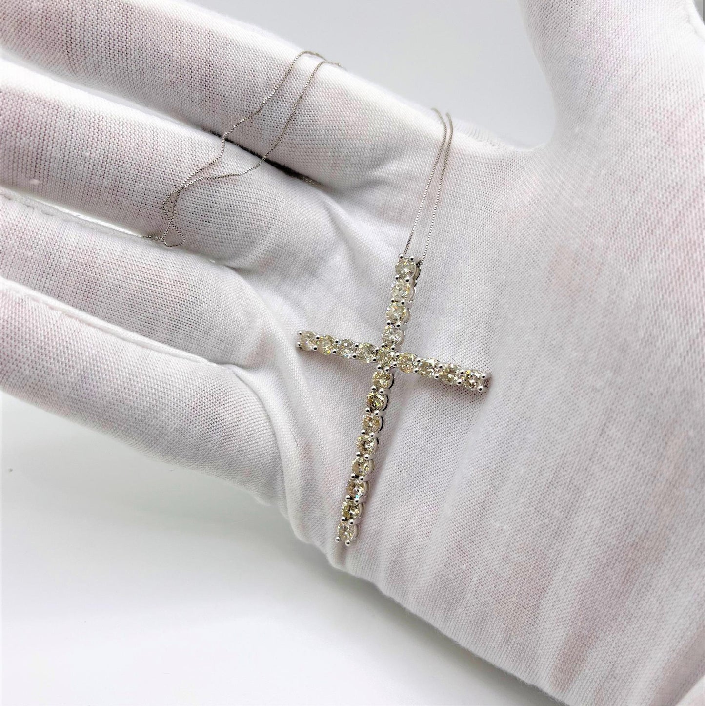 .925 Sterling Silver 4.0 Cttw Diamond 2-1/4" Cross Pendant with Box Chain Necklace (I-J Color, I1-I2 Clarity) - 18" - Bijoux-NYC Direct