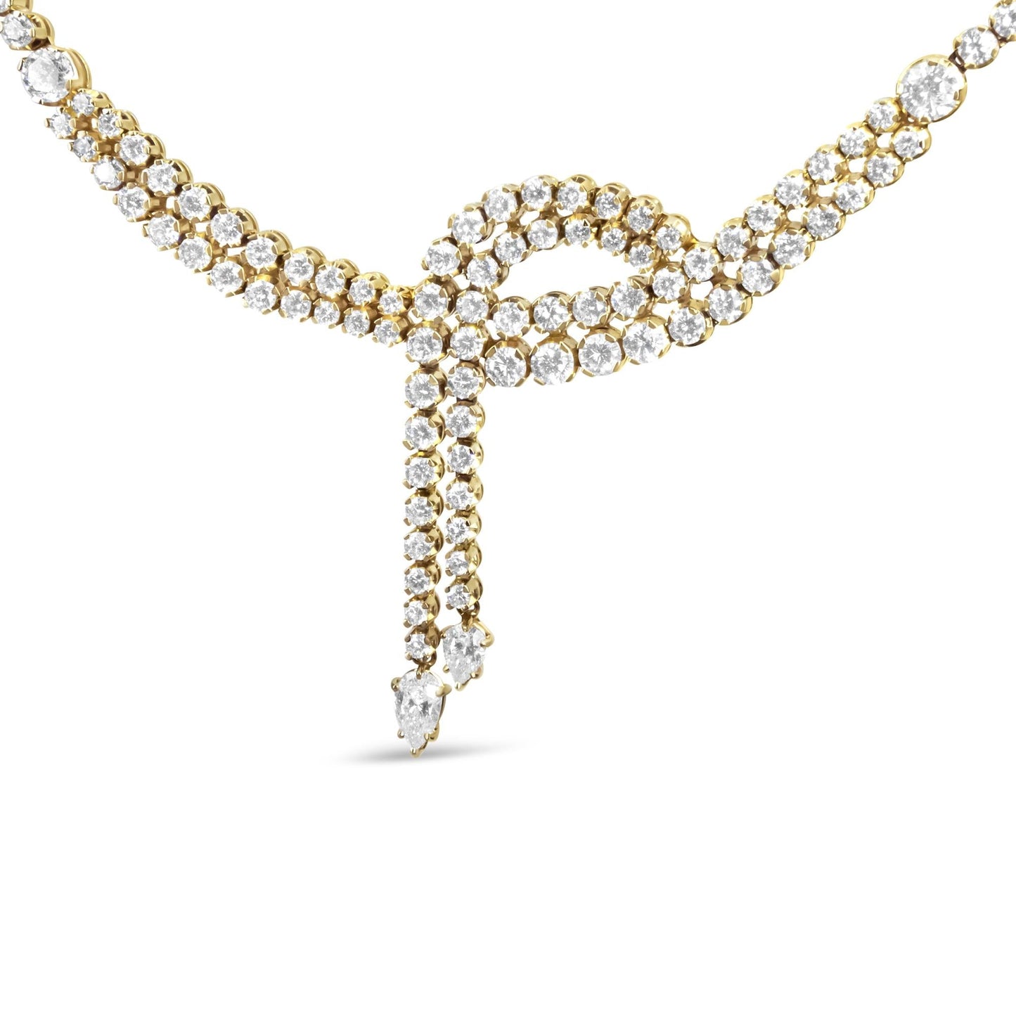 14k Yellow Gold 17.0 Cttw Diamond Double Row Lariat 18" Inch Tennis Necklace with Pear Shape Diamond Drop Tips (I-J Color, VS2-SI1 Clarity) - Bijoux-NYC Direct