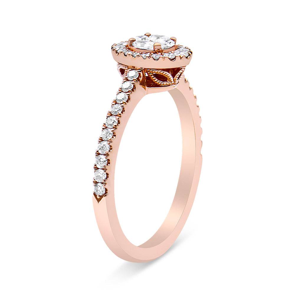 18K Rose Gold 1/2 Cttw Composite Marquise Composite Diamond Oval Shaped Halo Engagement Ring (F-G Color, VS1-VS2 Clarity) - Bijoux-NYC Direct