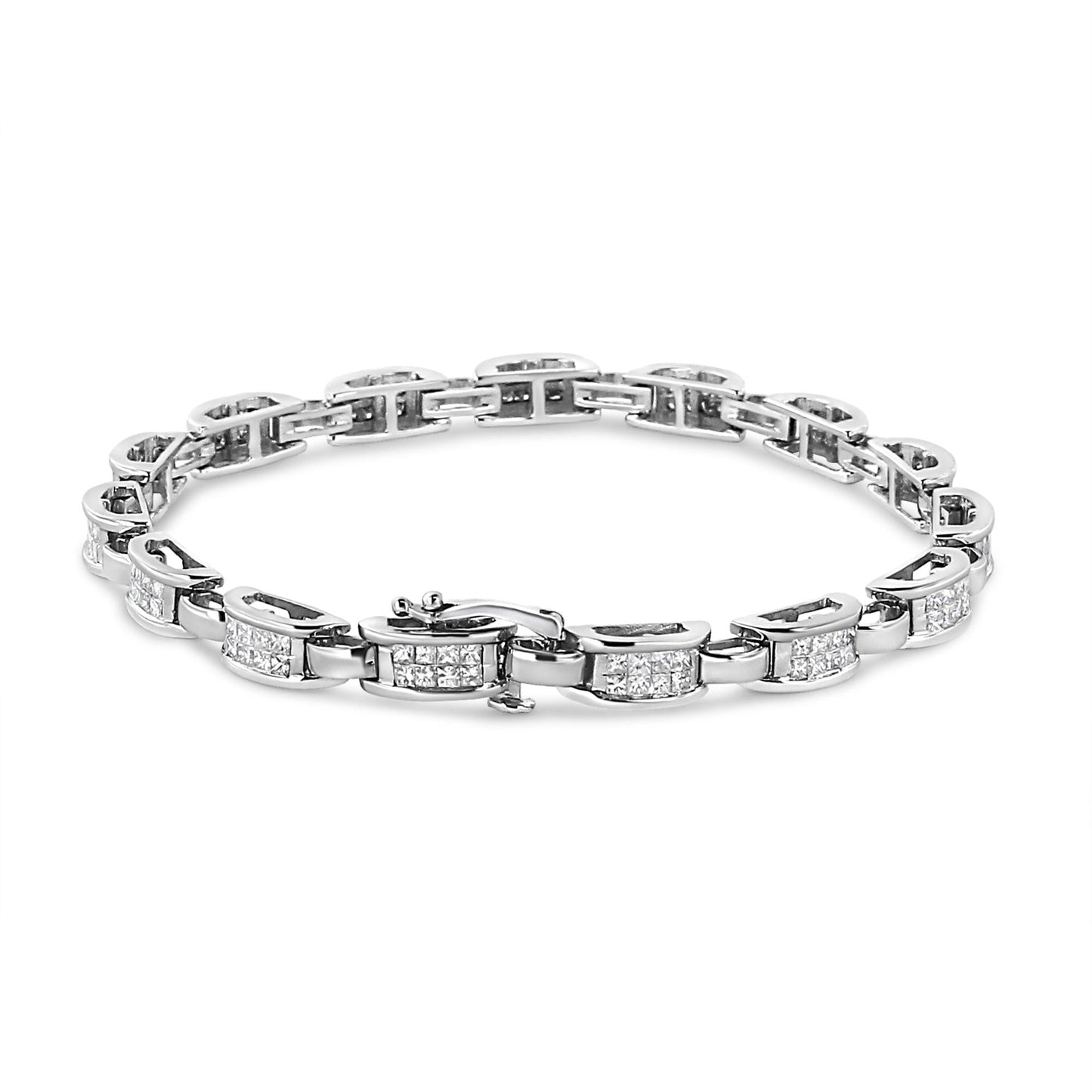 14K White Gold 2.00 Cttw Invisble-Set Princess Diamond Link Bracelet (I1-I2 Clarity, I-J Color) - 7.25" - Bijoux-NYC Direct
