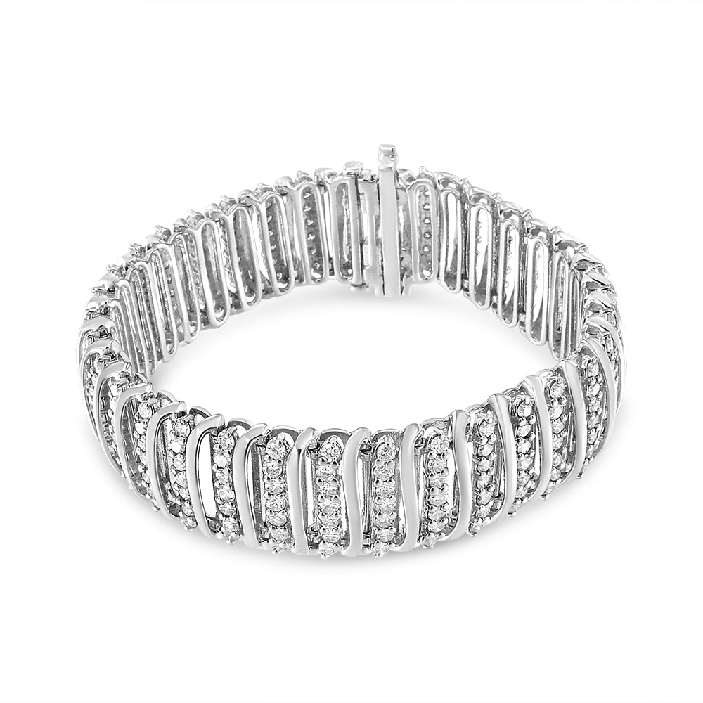.925 Sterling Silver 8 1/2 Cttw Diamond 7 Row Chevron "S" Curved Link Tennis Bracelet (I-J color, I1-I2 clarity) - 7.25" - Bijoux-NYC Direct