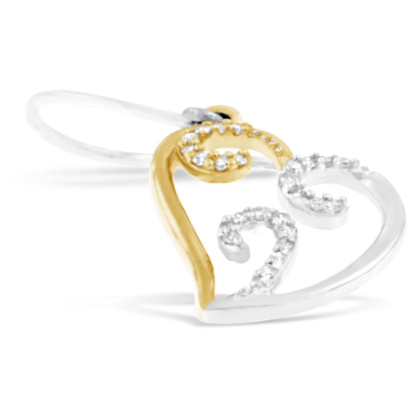 10K Two-tone Gold Round Diamond Heart Dangle Earrings (1/4 cttw, I-J Color, I2-I3 Clarity) - Bijoux-NYC Direct