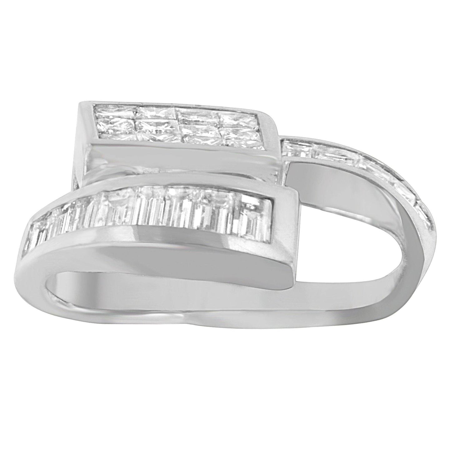 14K White Gold 2 cttw Princess and Baguette Cut Diamond Double Loop Pendant Necklace (G-H, VS1-VS2) - Bijoux-NYC Direct