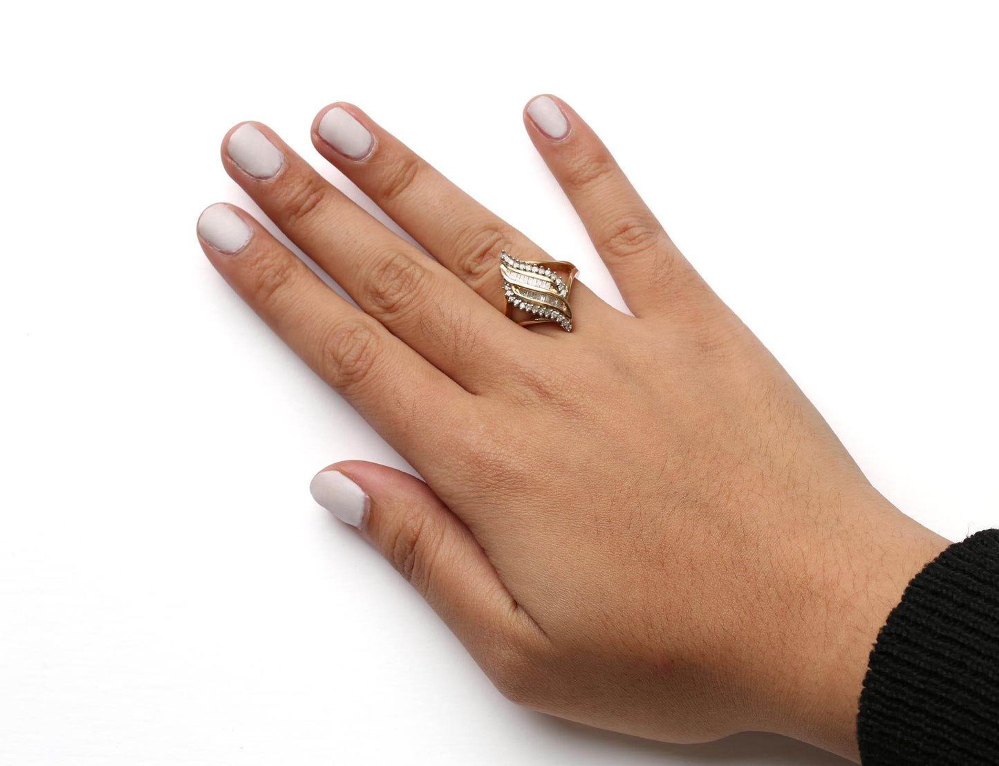 10K Yellow Gold 1/2 Cttw Round and Baguette Cut Diamond Cocktail Ring (H-I Color, I1-I2 Clarity) - Bijoux-NYC Direct
