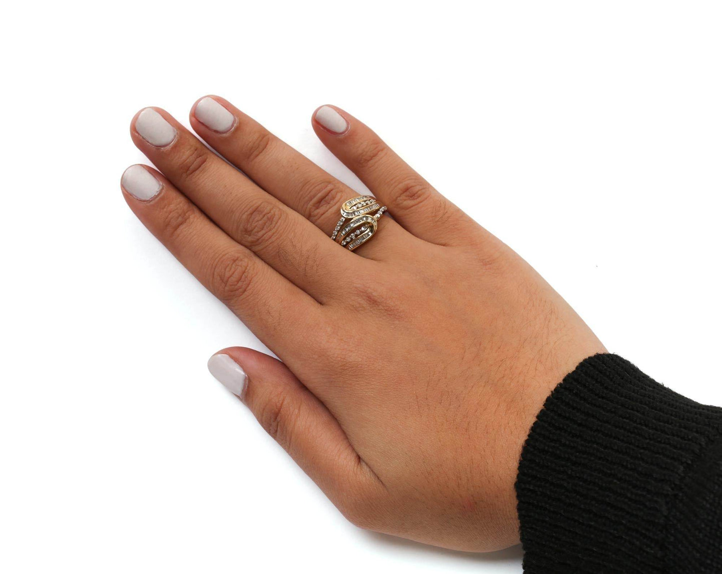 10K Yellow Gold 1/2 Cttw Round and Baguette cut Diamond Open Space Bypass Ring (H-I Color, SI2-I1 Clarity) - Bijoux-NYC Direct