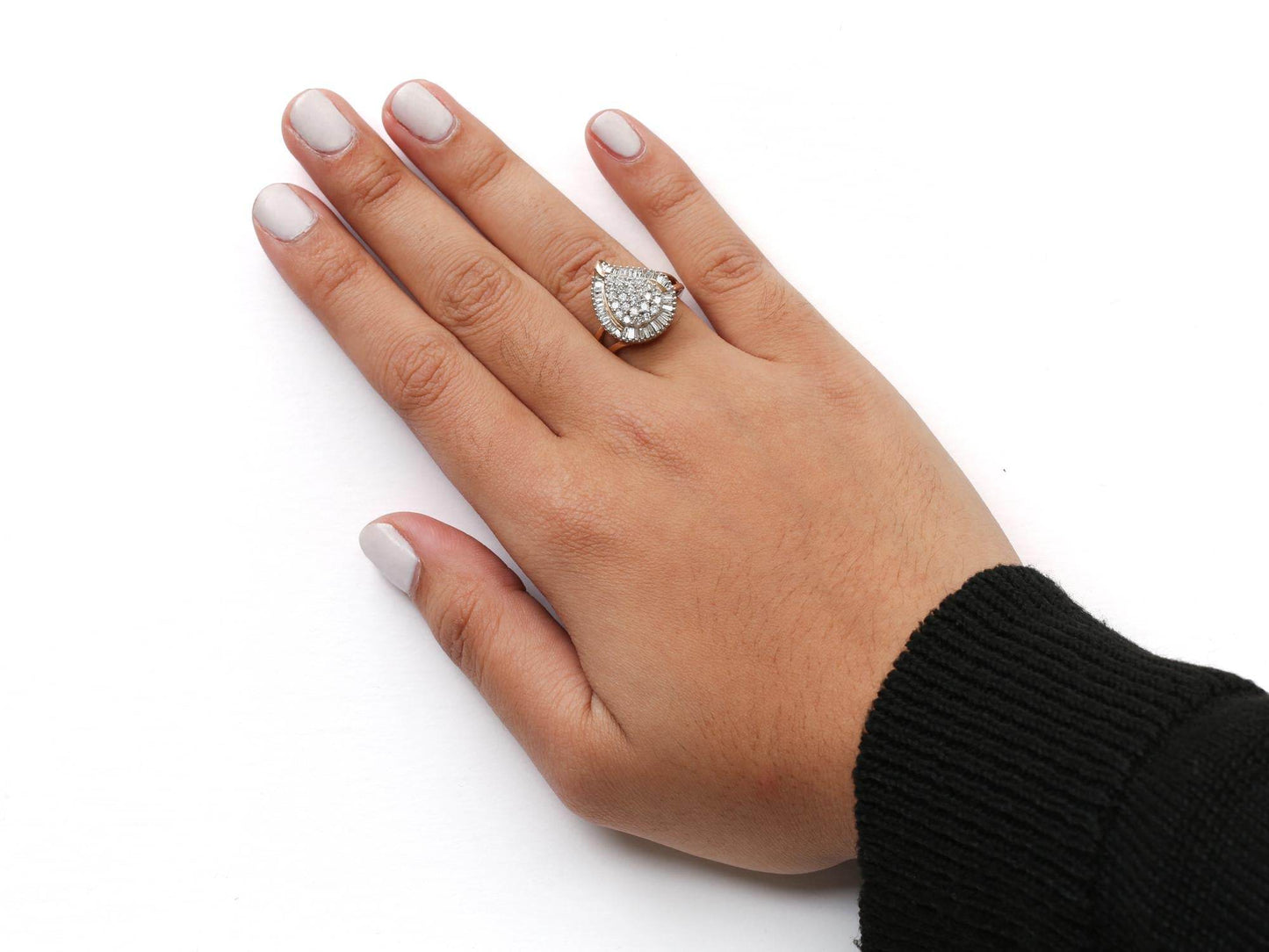 10K Yellow Gold 1 Cttw Round and Baguette Cut Diamond Ballerina Cluster Ring (H-I Color, SI2-I1 Clarity) - Bijoux-NYC Direct