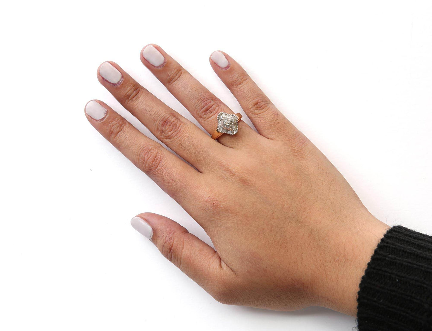 10K Yellow Gold 1/2 Cttw Round And Baguette-cut Diamond Rhombus Head and Halo Ring (I-J Color, I1-I2 Clarity) - Bijoux-NYC Direct