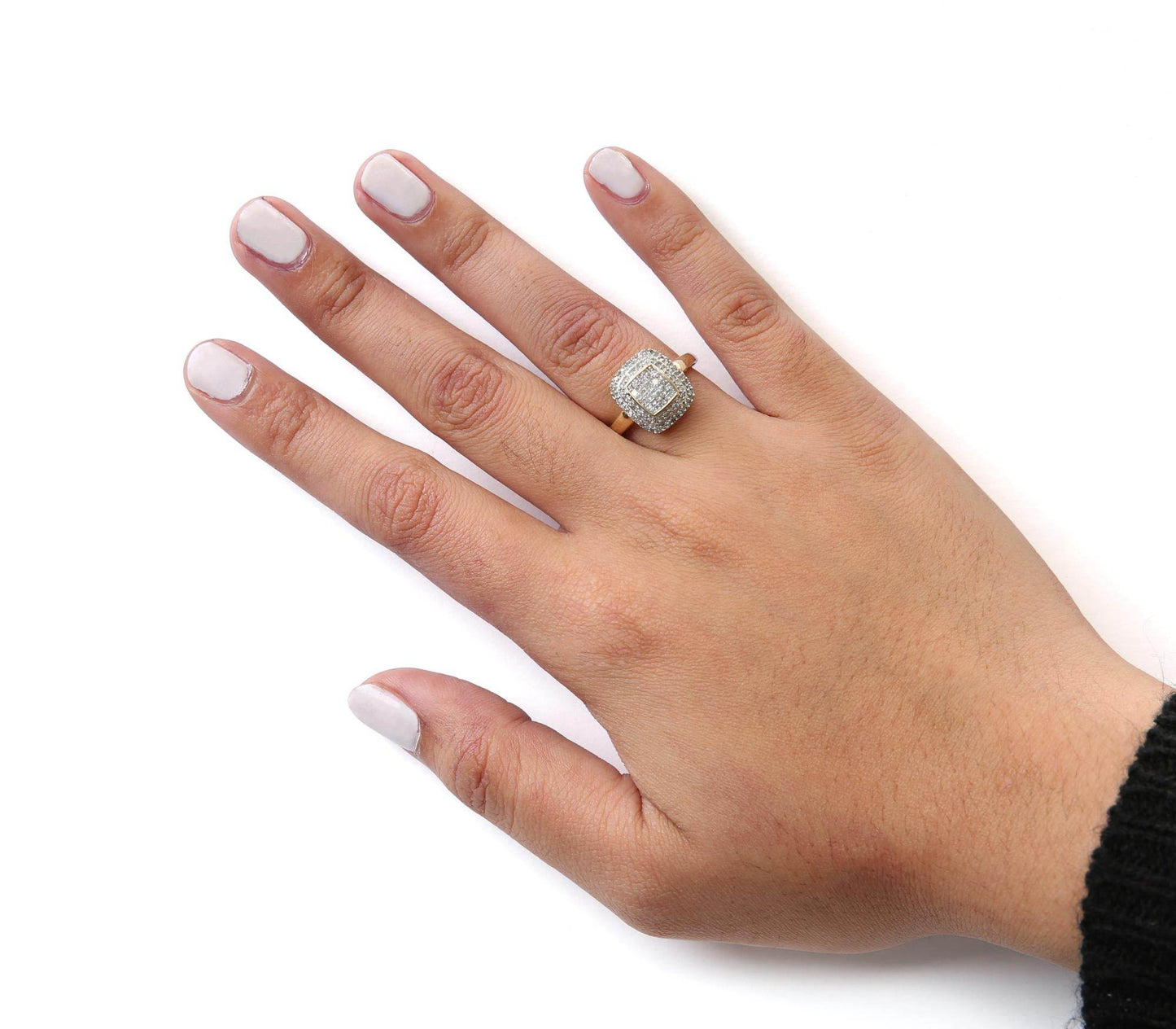 10K Yellow Gold 1/2 cttw Round and Princess Diamond Composite Head and Halo Ring (H-I Color, SI1-SI2 Clarity) - Bijoux-NYC Direct