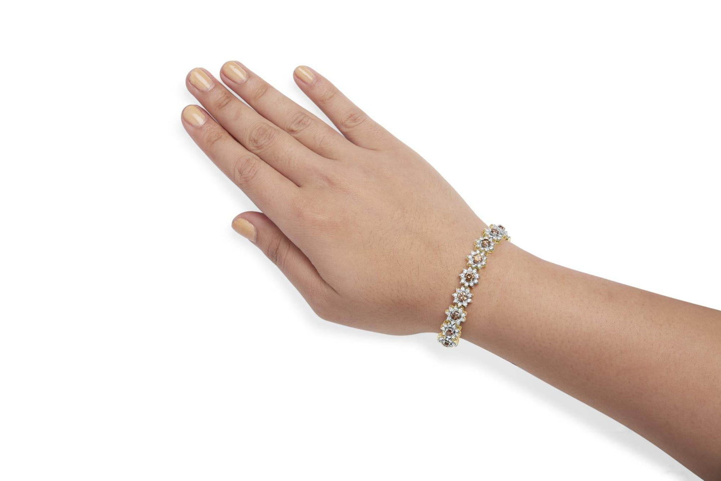 14K Yellow Gold 8.00 Cttw Champagne Diamond Floral Cluster Halo Link Bracelet (H-I Color, I1-I2 Clarity) - Bijoux-NYC Direct