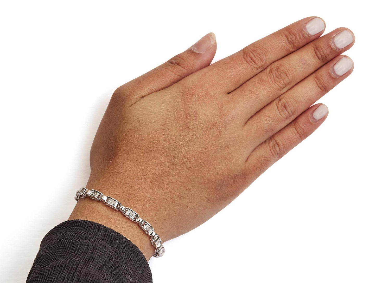 14K White Gold 1.00 Cttw Princess-Cut Diamond Link Bracelet (I-J Color, I1-I2 Clarity) - Size 7.25 - Bijoux-NYC Direct