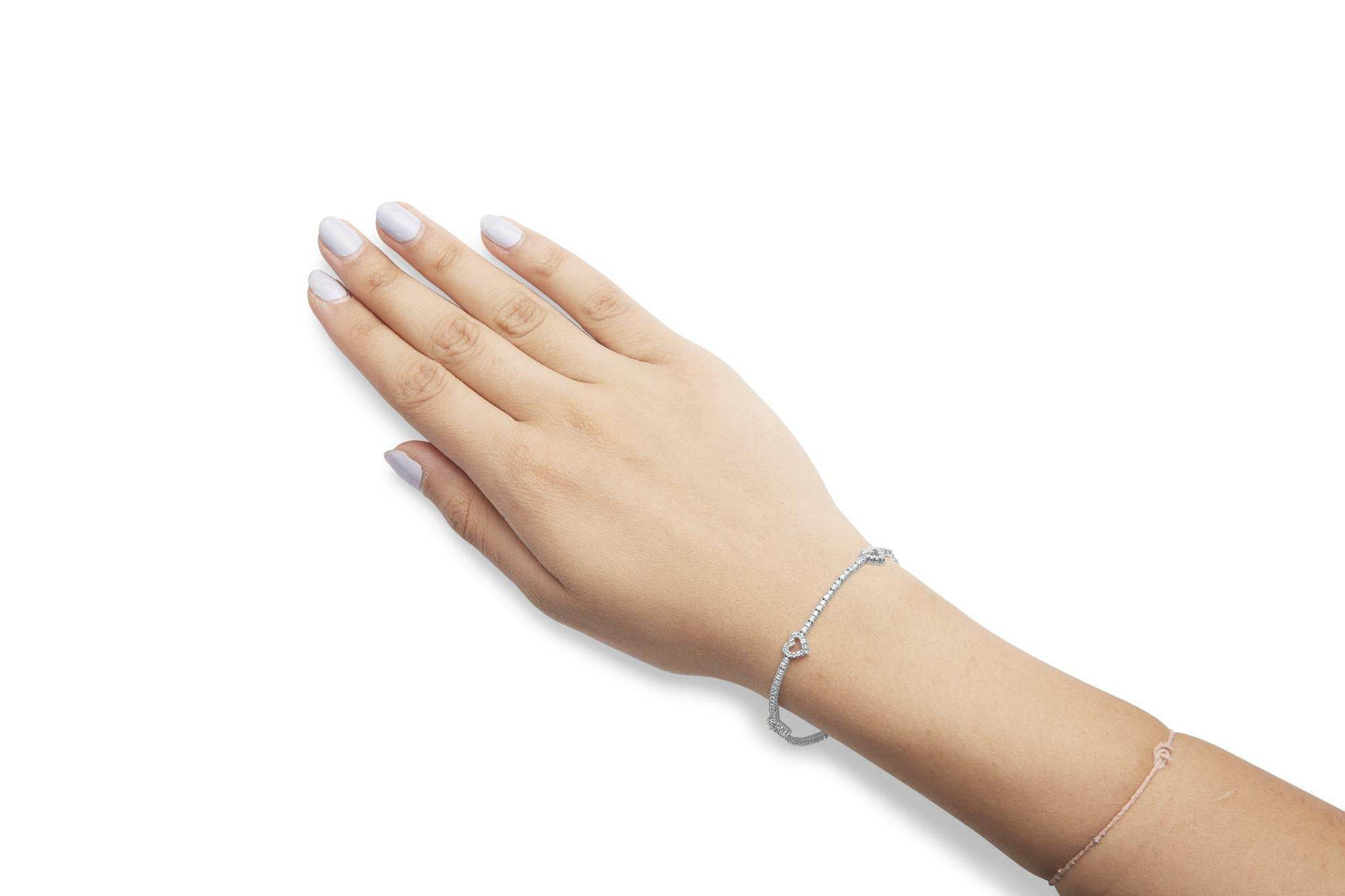 14K White Gold 1 1/2 Cttw Diamond Heart Station Strand Bracelet (H-I Color, I1-I2 Clarity) - 7.5 Inches - Bijoux-NYC Direct