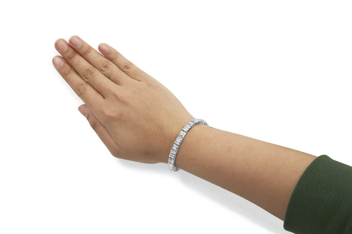 10K White Gold Round and Baguette Cut Diamond Bracelet (2.00 cttw, H-I Color, I2-I3 Clarity) - Bijoux-NYC Direct