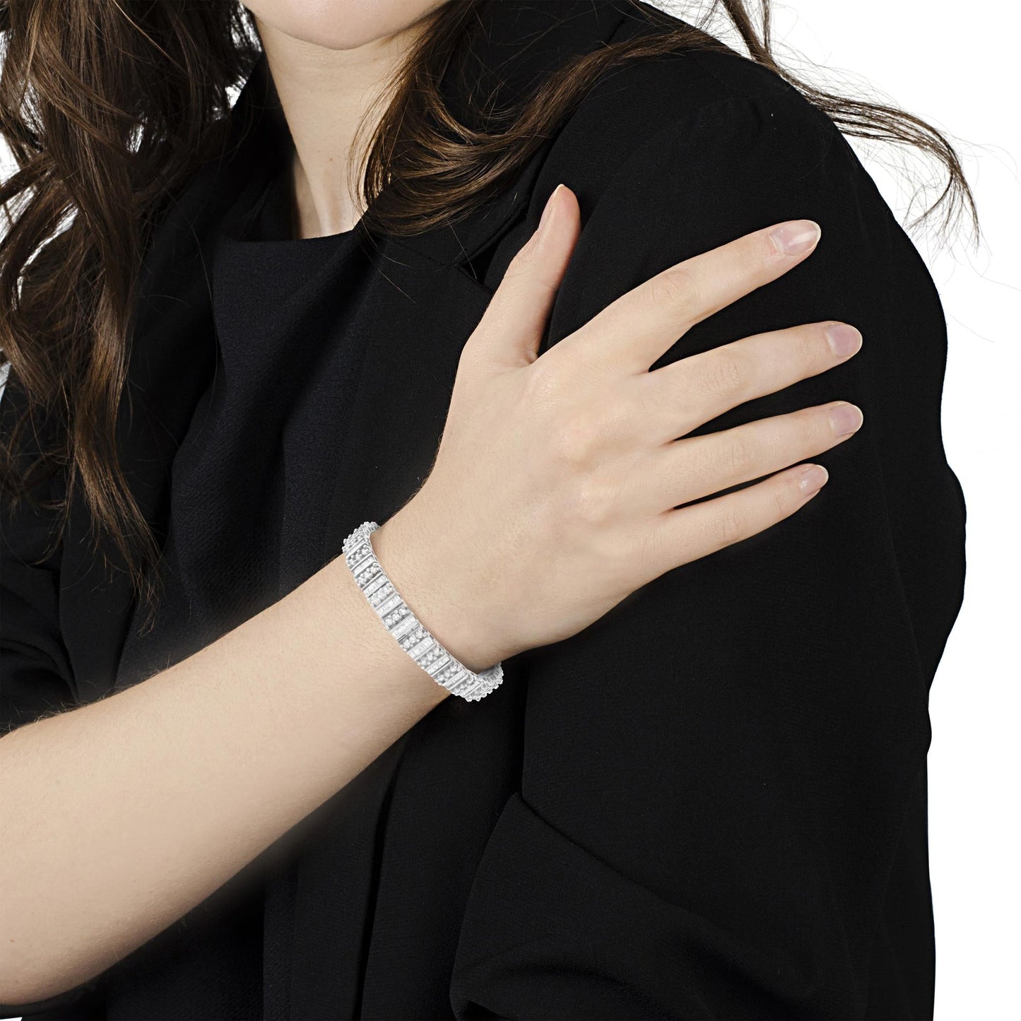 14K White Gold 4 7/8 cttw Baguette & Round Brilliant-Cut Diamond Channel- & Prong-Set Tennis Bracelet (I-J Color, I1-I2 Clarity) - Size 7.25" - Bijoux-NYC Direct
