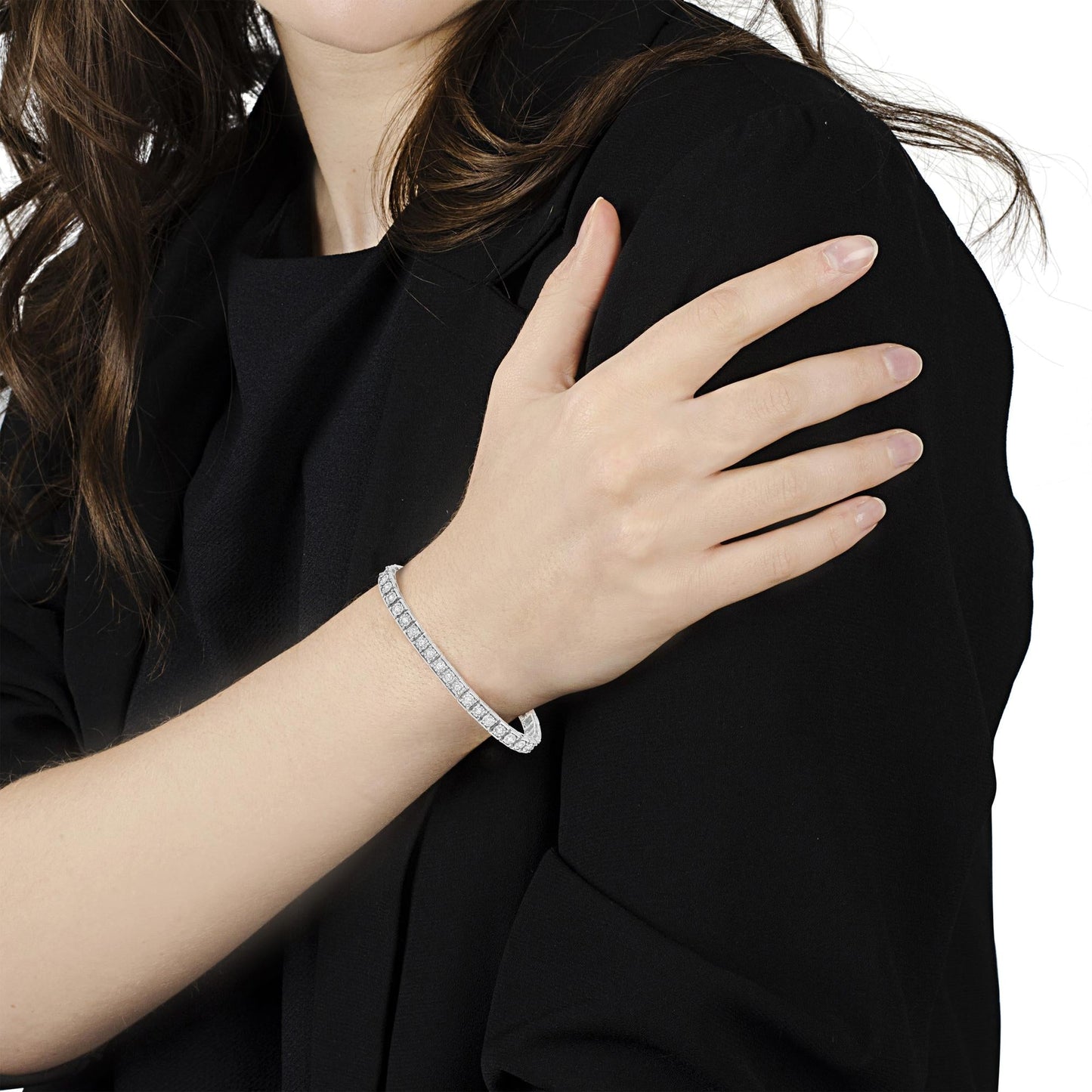 .925 Sterling Silver Brilliant-Cut Round Diamond Square Frame Miracle-Set Tennis Bracelet (2 cttw, I-J Color, I2-I3 Clarity) - Size 7" - Bijoux-NYC Direct