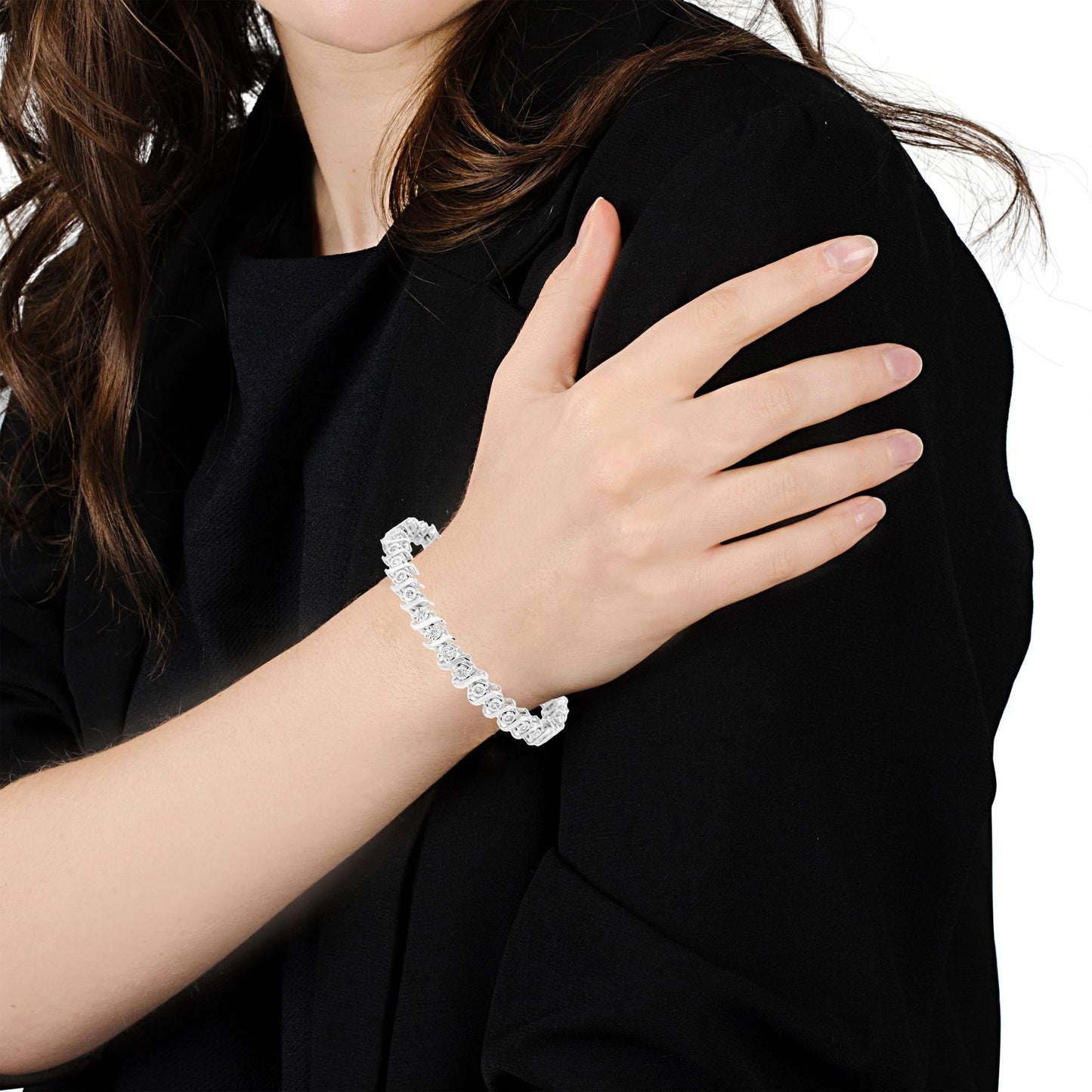 .925 Sterling Silver 1/2 Cttw Diamond Miracle Set "S" Link Tennis Bracelet - (J-K Color, I2-I3 Clarity) - Size 7.50 - Bijoux-NYC Direct