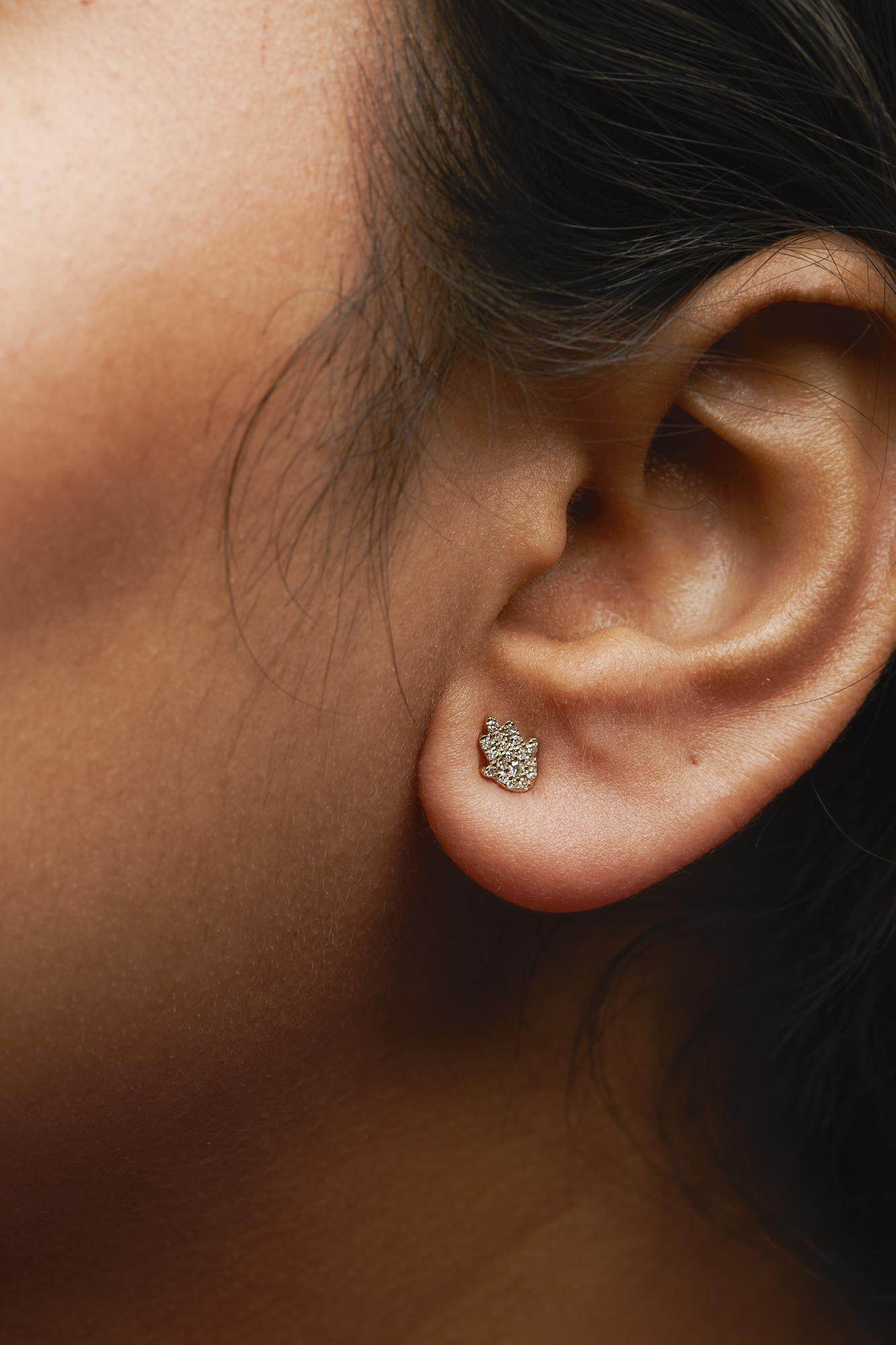 10K Yellow Gold Diamond Accented Hamsa Stud Earrings (H-I Color, I1-I2 Clarity) - Bijoux-NYC Direct