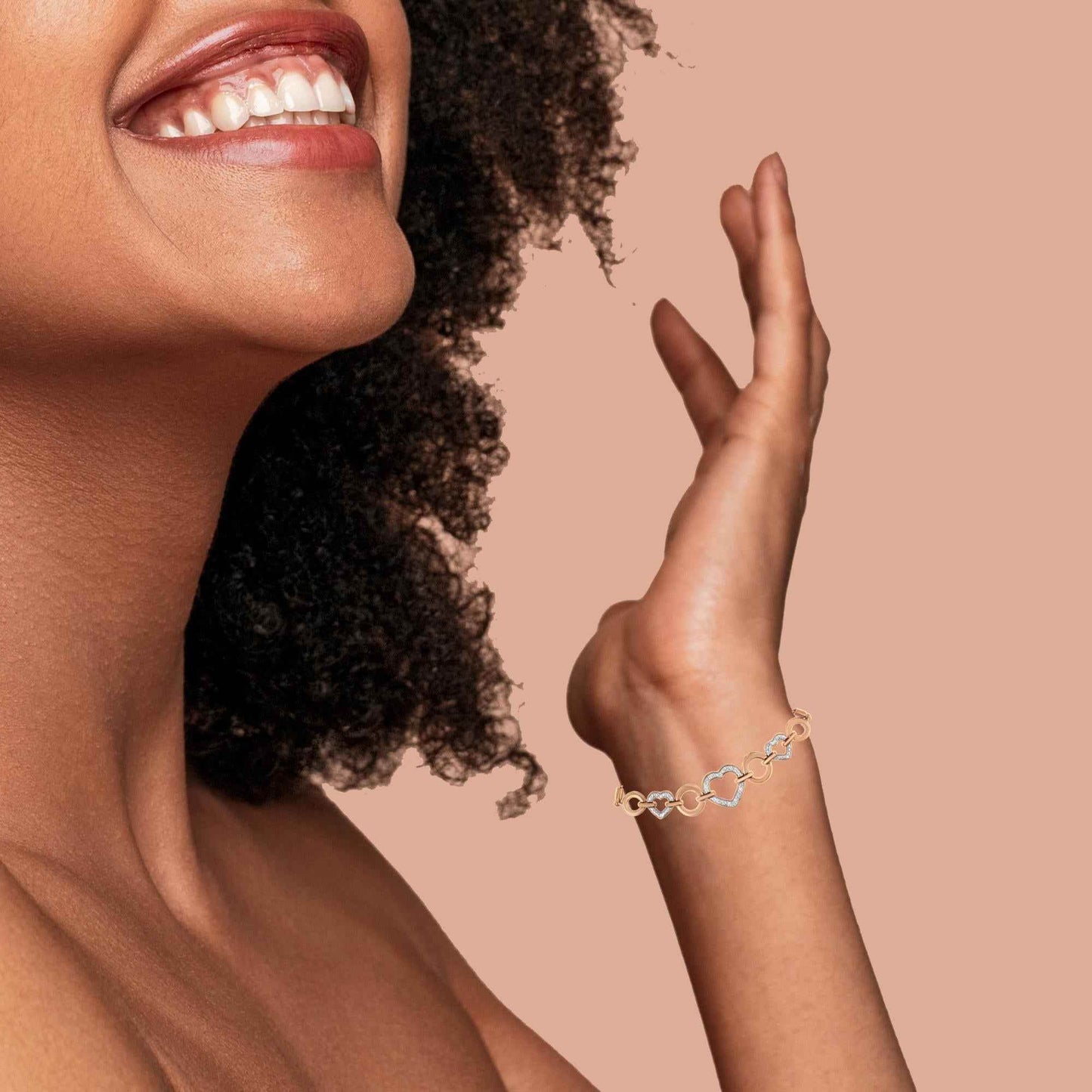 14K Rose Gold Plated .925 Sterling Silver Diamond Accent Circle and Heart Link Adjustable 6”-10” Bolo Bracelet (I-J Color, I3 Clarity) - Bijoux-NYC Direct