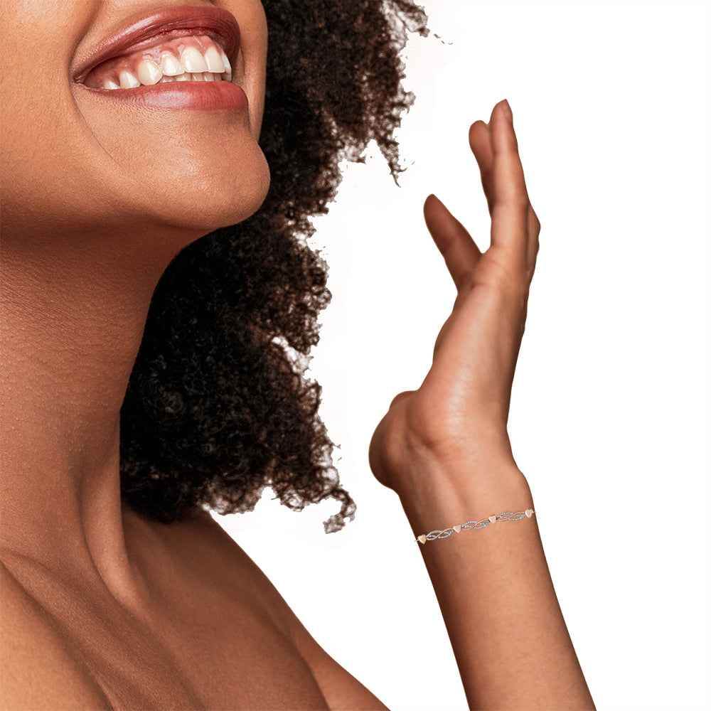 14K Rose Gold Plated .925 Sterling Silver Cttw Diamond Accent Layered Infinity Link and Heart Adjustable Bolo Bracelet (I-J Color, I3 Clarity) - Bijoux-NYC Direct