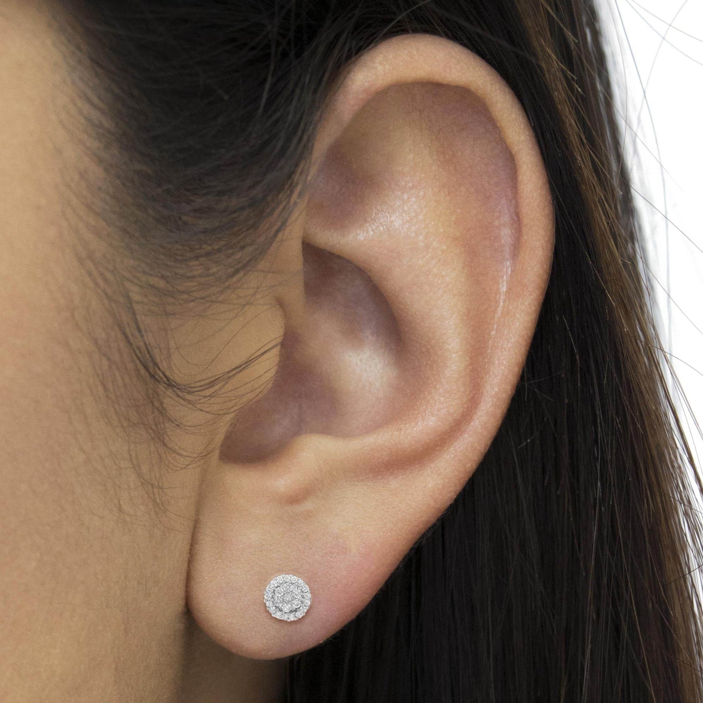 14K White Gold 1/2 Cttw Brilliant-Cut Diamond Halo-Style Cluster Round Button Stud Earrings (H-I Color, I1-I2 Clarity) - Bijoux-NYC Direct