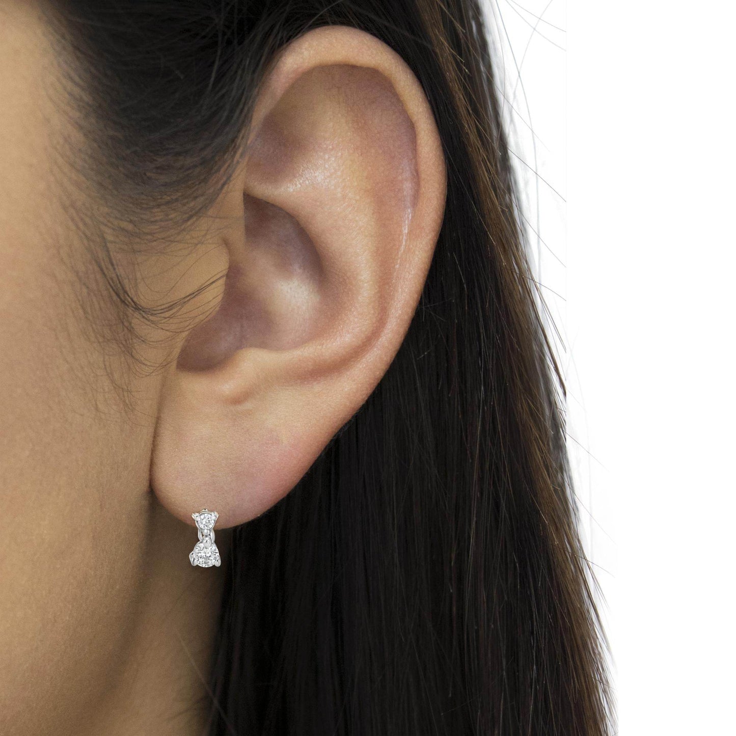 14KT White Gold 1/2 cttw Double Diamond Dangle Stud Earrings (H-I, I1-I2) - Bijoux-NYC Direct