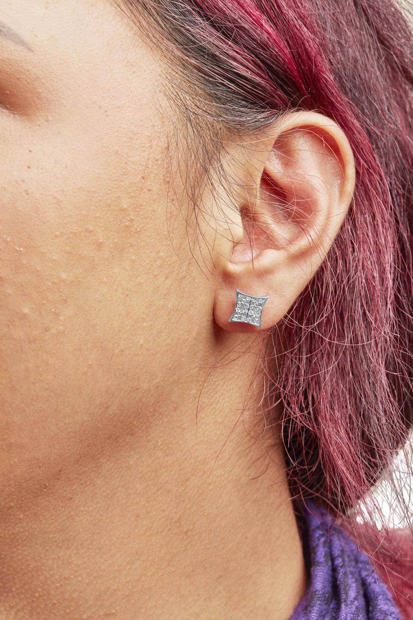 .925 Sterling Silver 3/4 Cttw Diamond Composite Curved Square Stud Earring (I-J Color, I3 Clarity) - Bijoux-NYC Direct