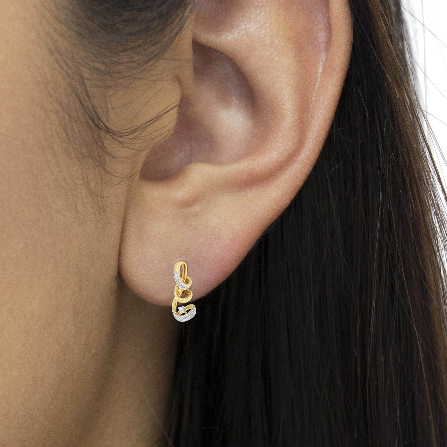 Espira 10K Two Tone Gold Round cut Diamond Earring (0.05 cttw, J-K Color, I2-I3 Clarity) - Bijoux-NYC Direct