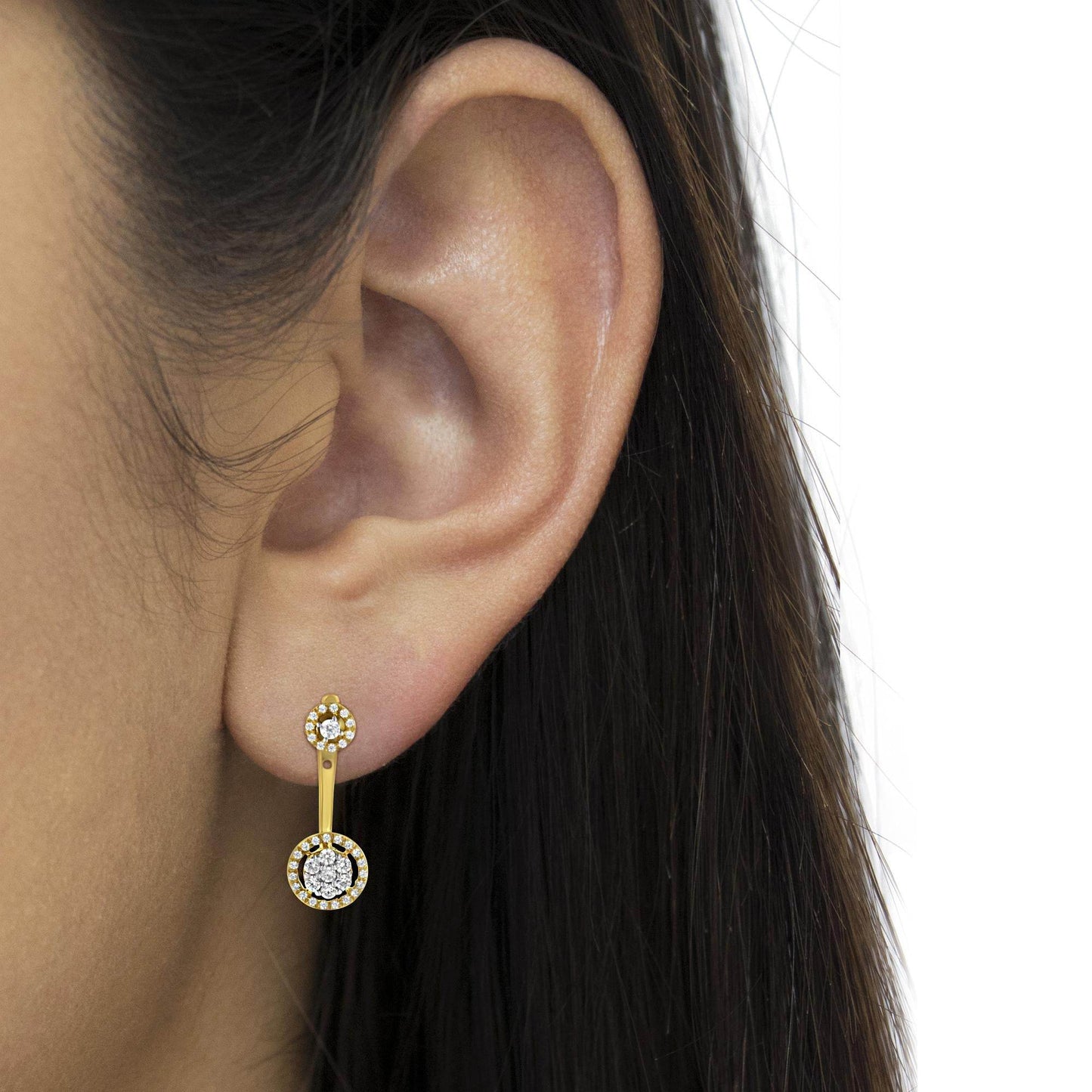 14K Yellow Gold Plated .925 Sterling Silver 5/8 Cttw Diamond Removable Stud and Dangle Earrings (I-J Color, I2-I3) - Bijoux-NYC Direct
