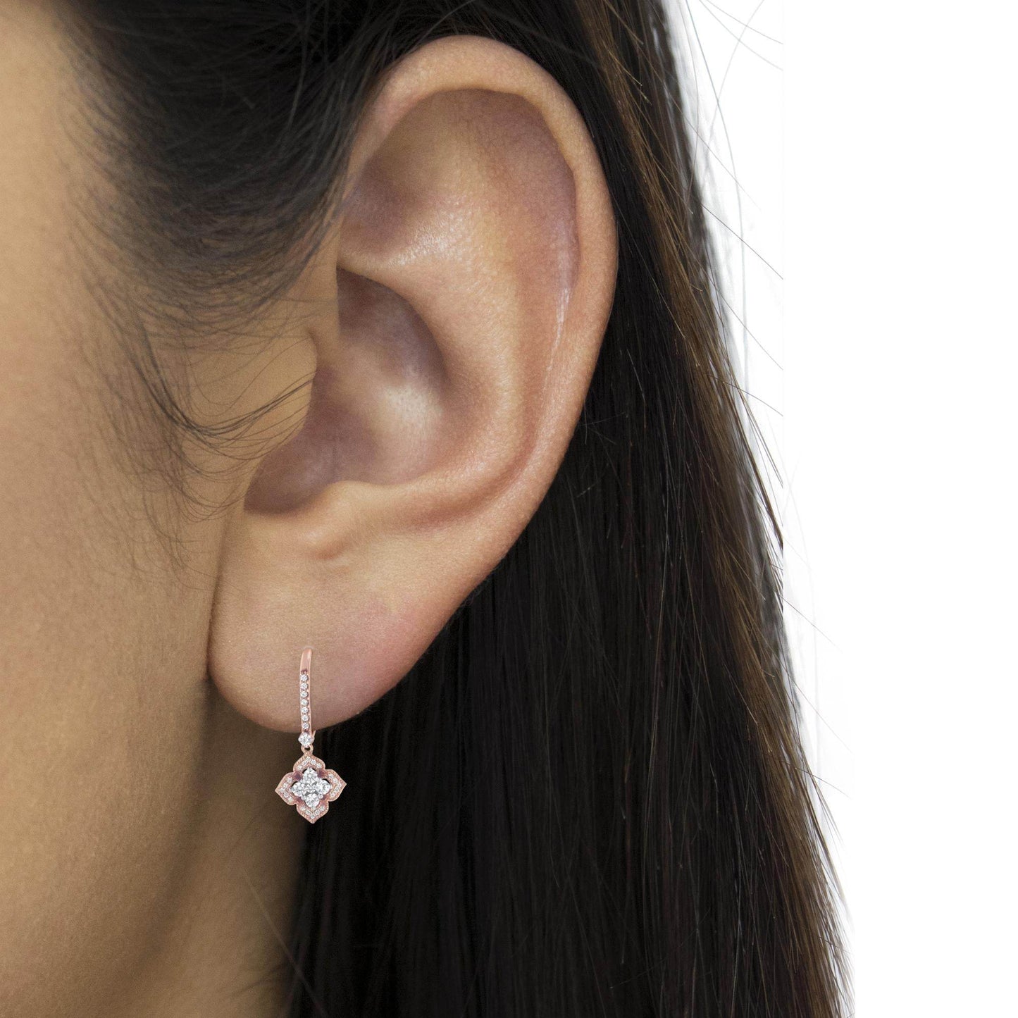 10K Rose Gold 3/4 Cttw Diamond Flower Drop Dangle Earring (I-J Color, I1-I2 Clarity) - Bijoux-NYC Direct